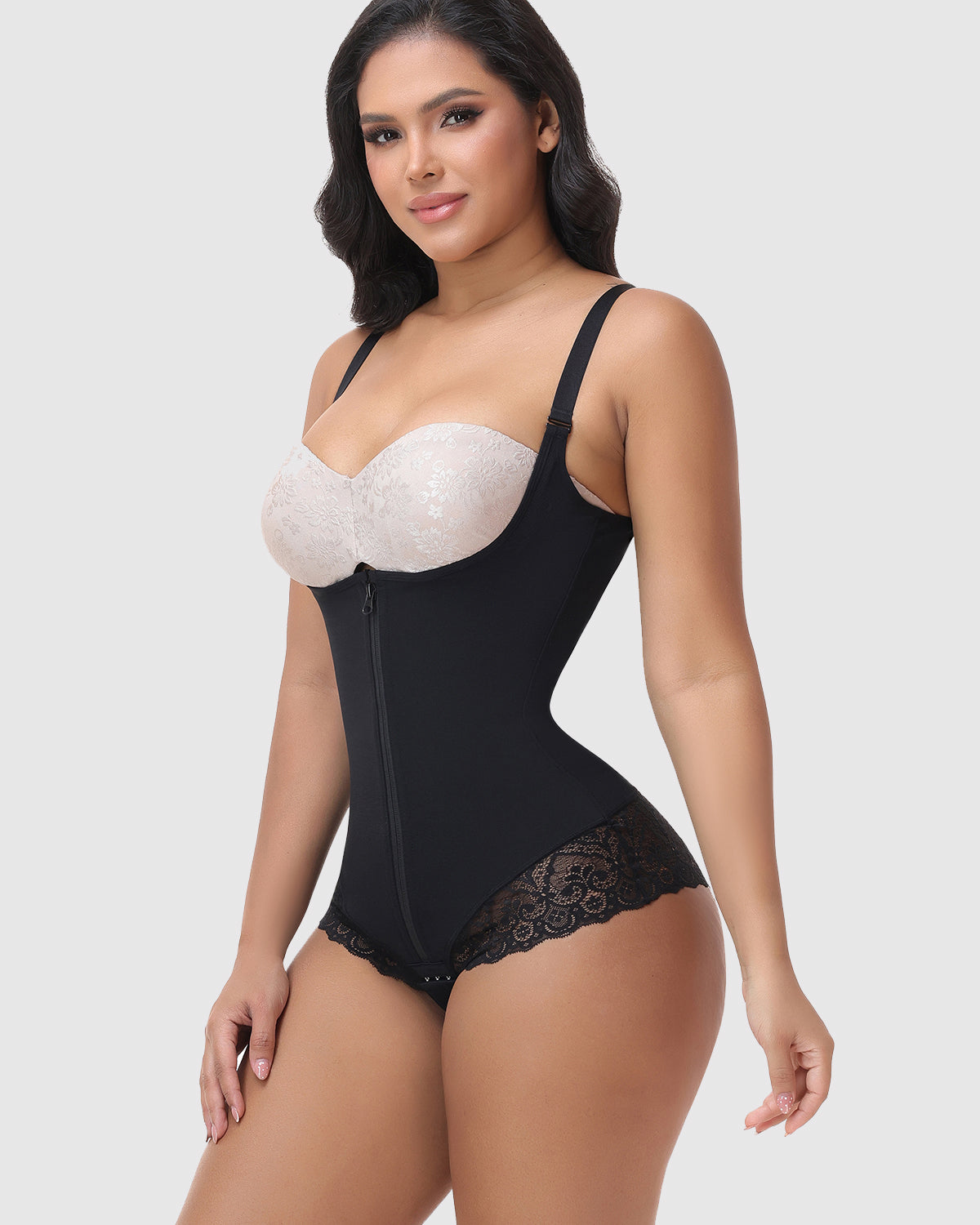 Shapshe® Lace Trim Double Compression Shapewear Bodysuit