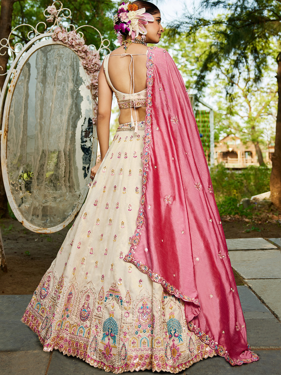 Cream - Tissue Sequinse embroidery Lehenga choli & Dupatta