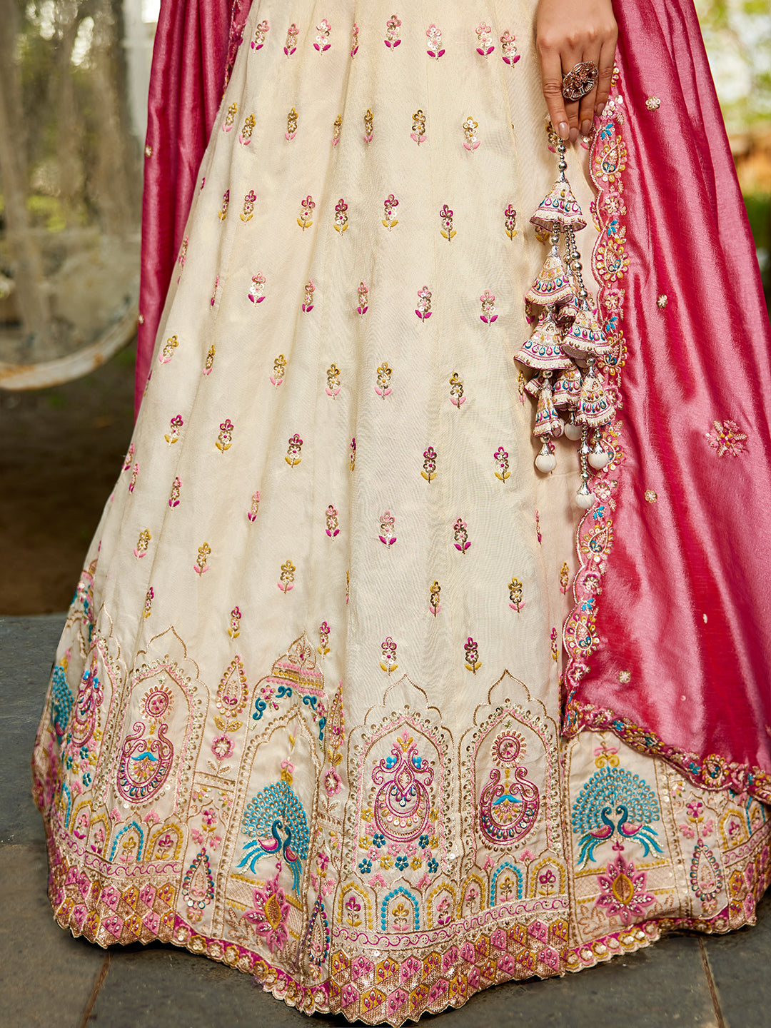 Cream - Tissue Sequinse embroidery Lehenga choli & Dupatta
