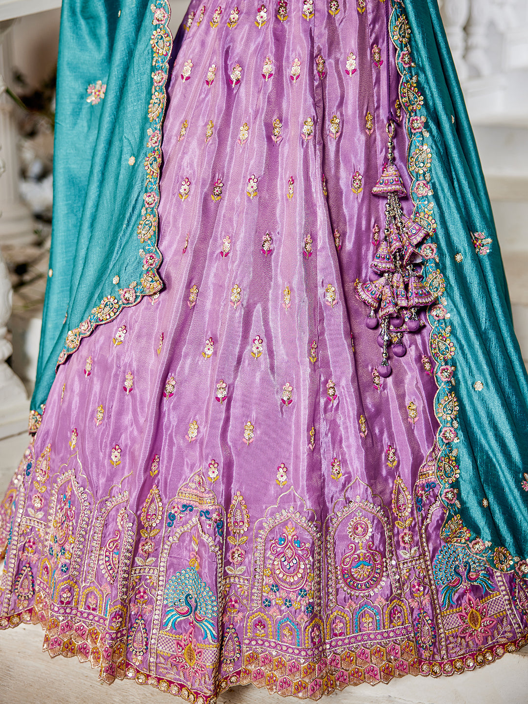 Lavender - Tissue Sequinse embroidery Semi-Stitched Lehenga choli & Dupatta