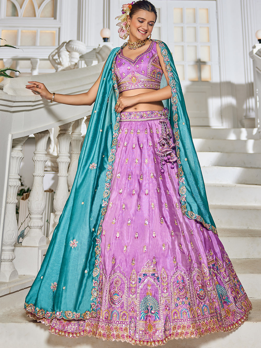 Lavender - Tissue Sequinse embroidery Semi-Stitched Lehenga choli & Dupatta