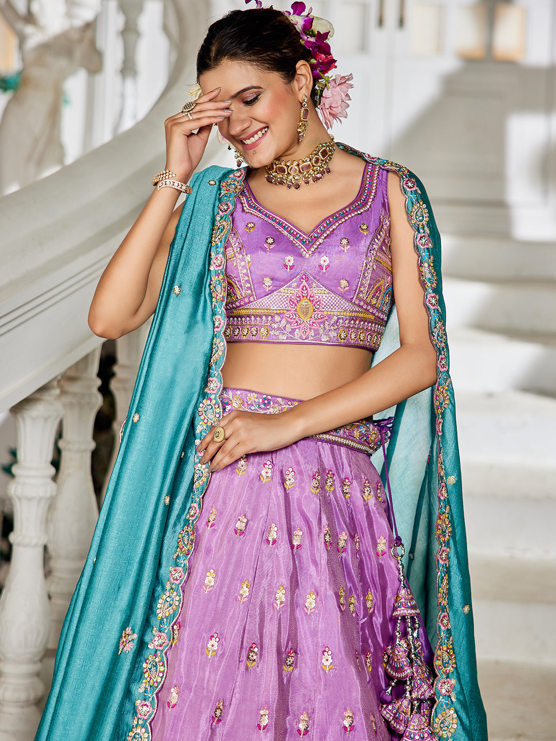 Lavender - Tissue Sequinse embroidery Semi-Stitched Lehenga choli & Dupatta