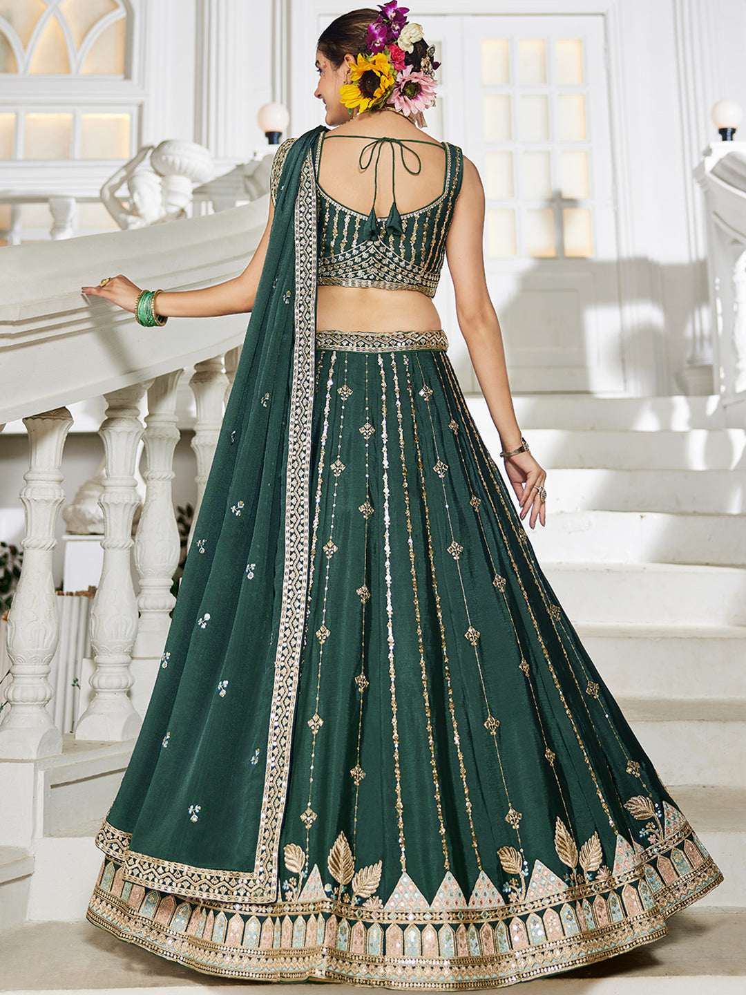 GREEN - Georgette Sequinse embroidery Lehenga choli & Dupatta