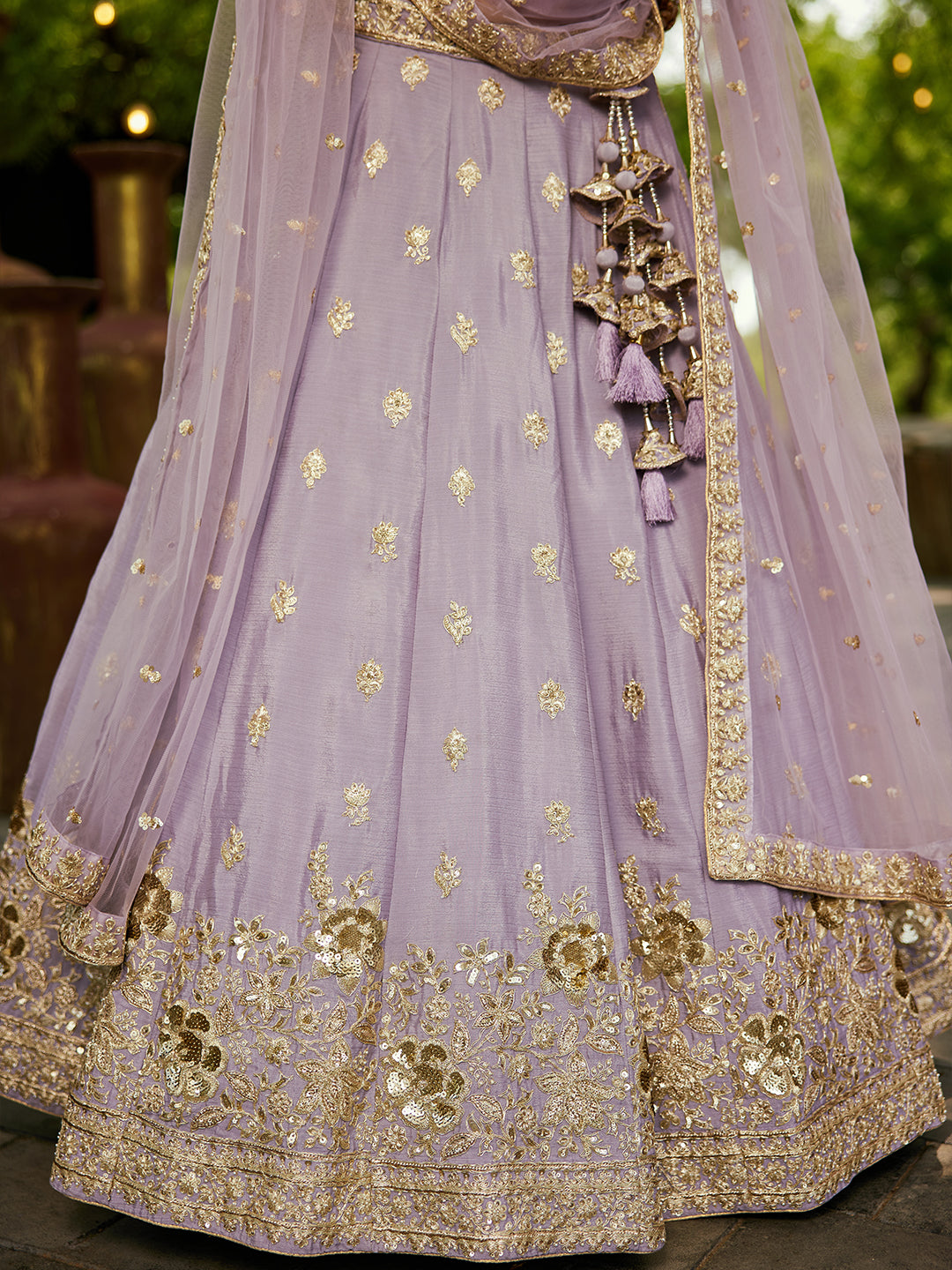 Mauve - Chinnon Sequinse embroidery Semi-Stitched Lehenga choli & Dupatta - qivii