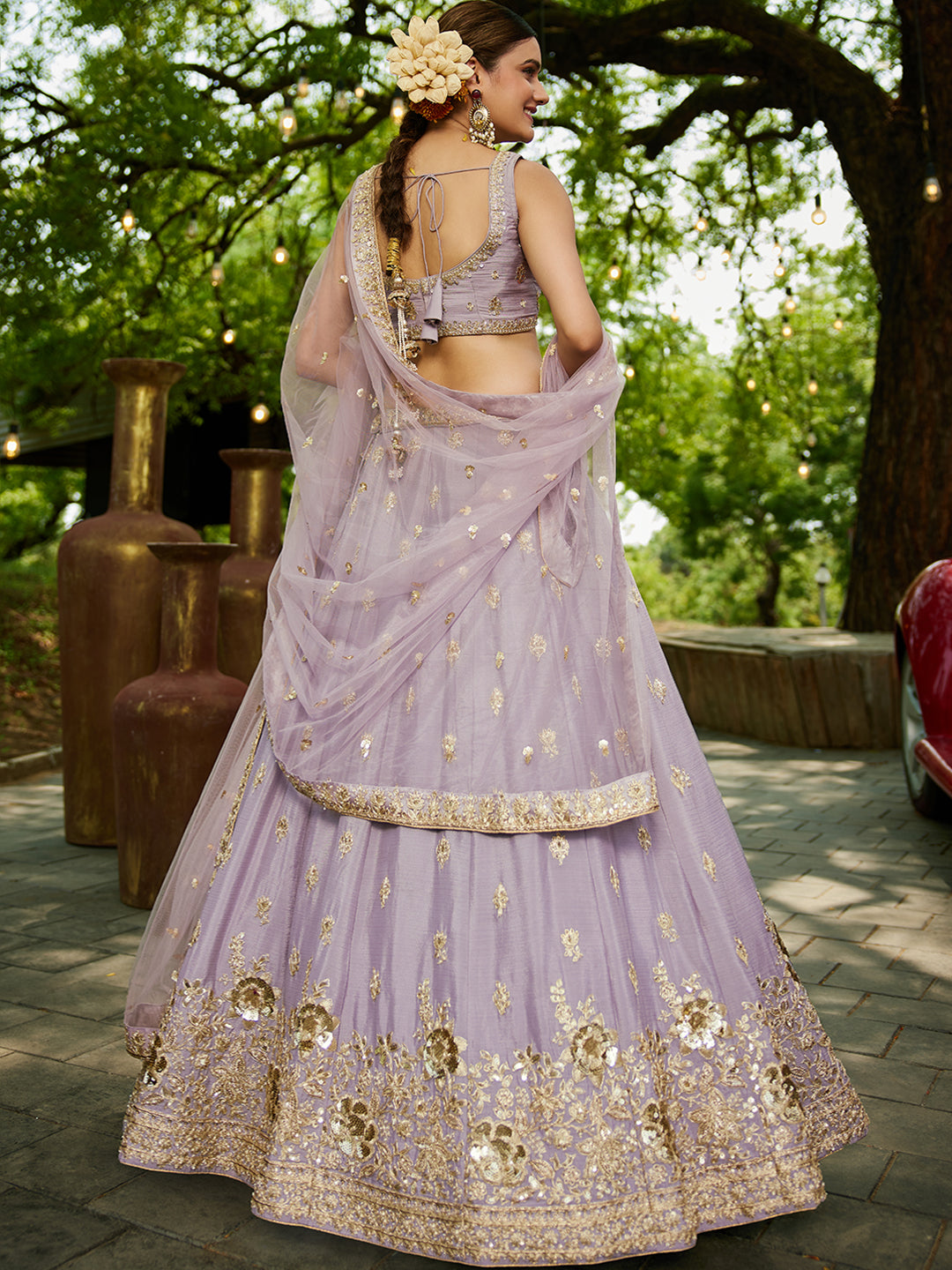 Mauve - Chinnon Sequinse embroidery Semi-Stitched Lehenga choli & Dupatta - qivii