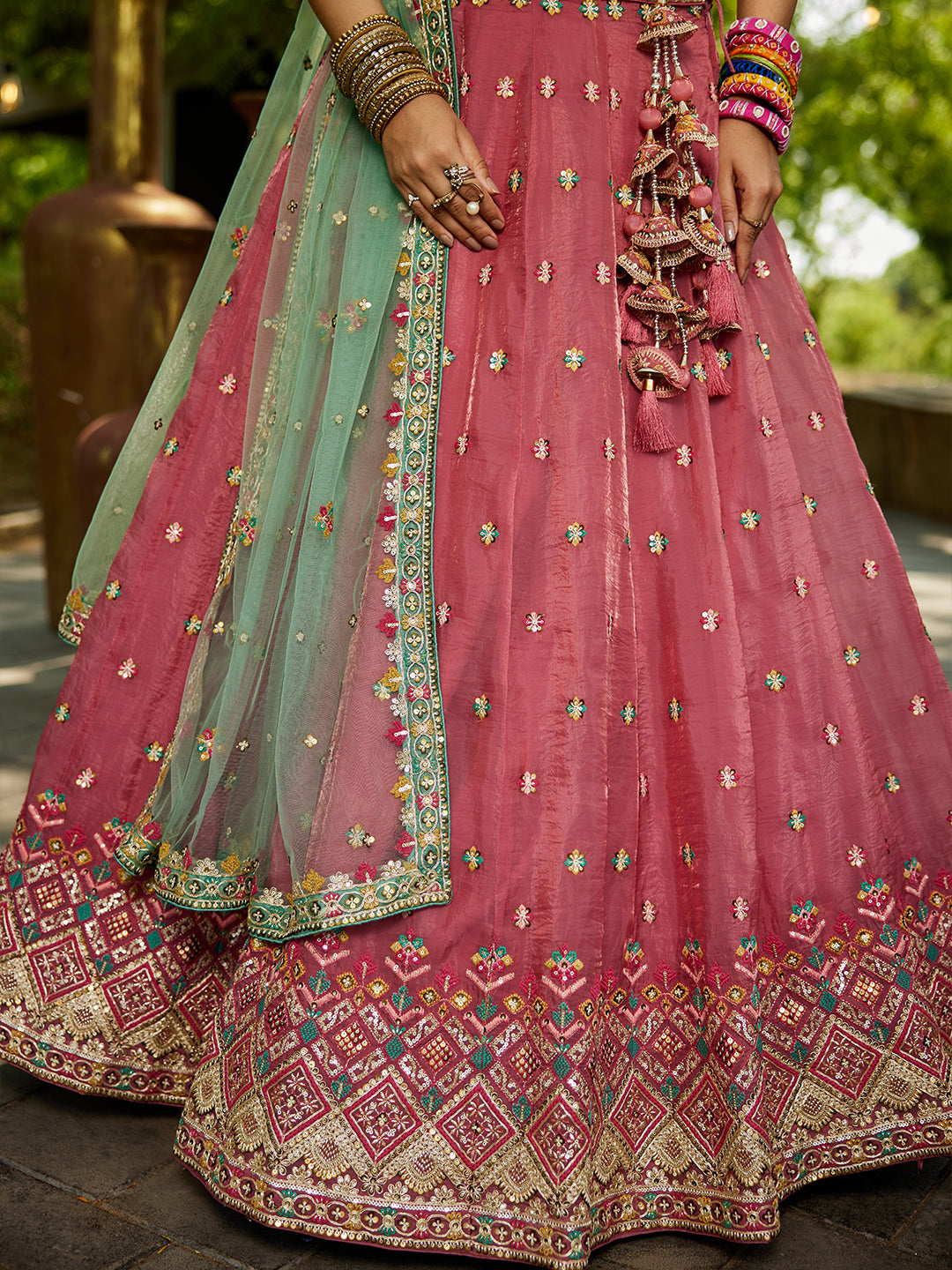 Pink - Tissue Sequinse embroidery Lehenga choli & Dupatta