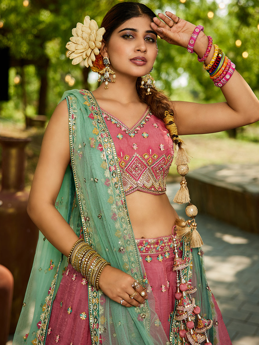 Pink - Tissue Sequinse embroidery Lehenga choli & Dupatta