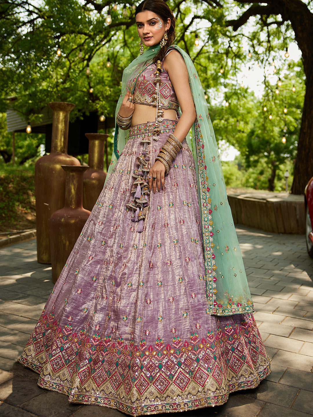 Lavender - Tissue Sequinse embroidery Lehenga choli & Dupatta