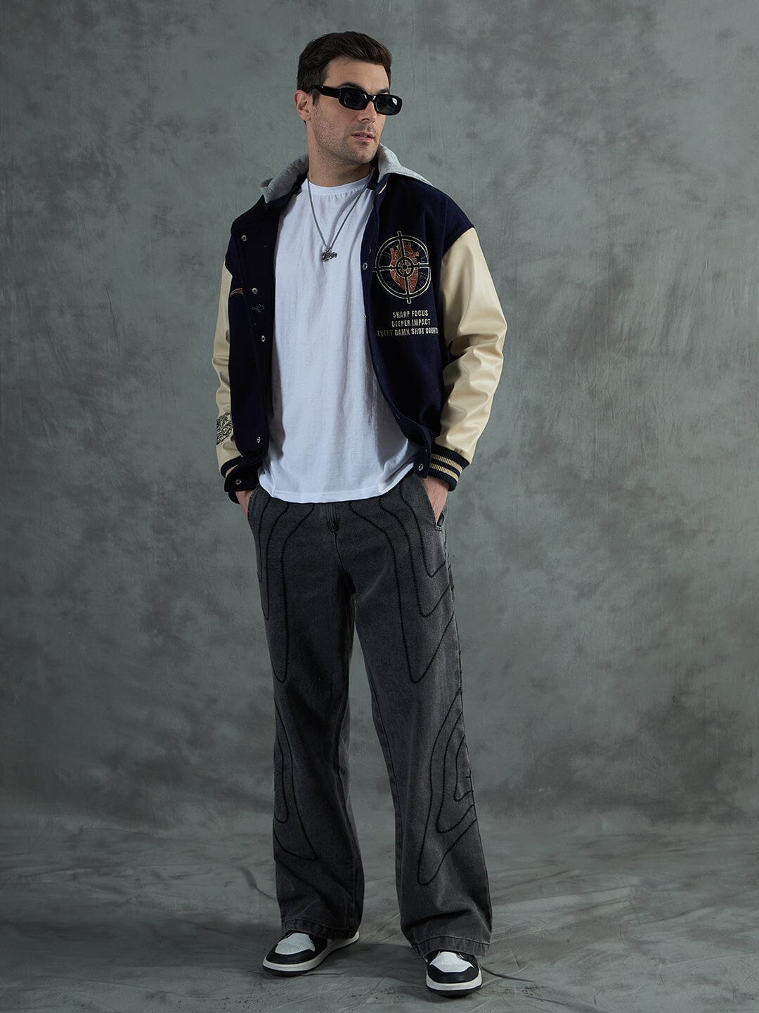 Navy Cupid Sniper Hooded Varsity Jacket