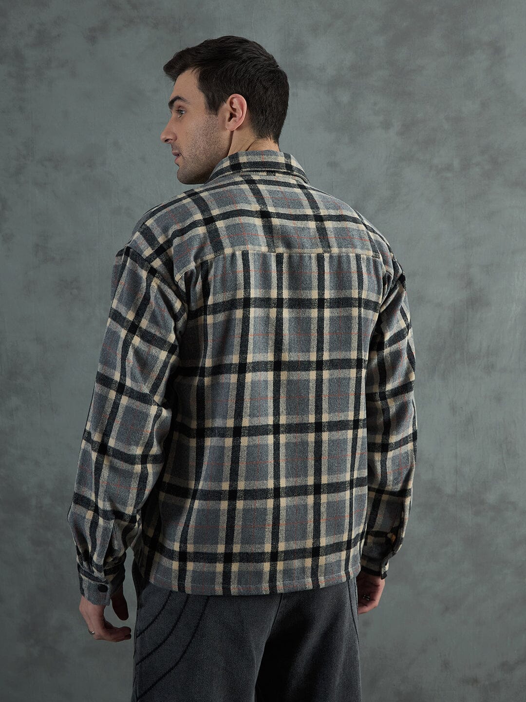 Grey Plaid Woollen OverShirt - qivii