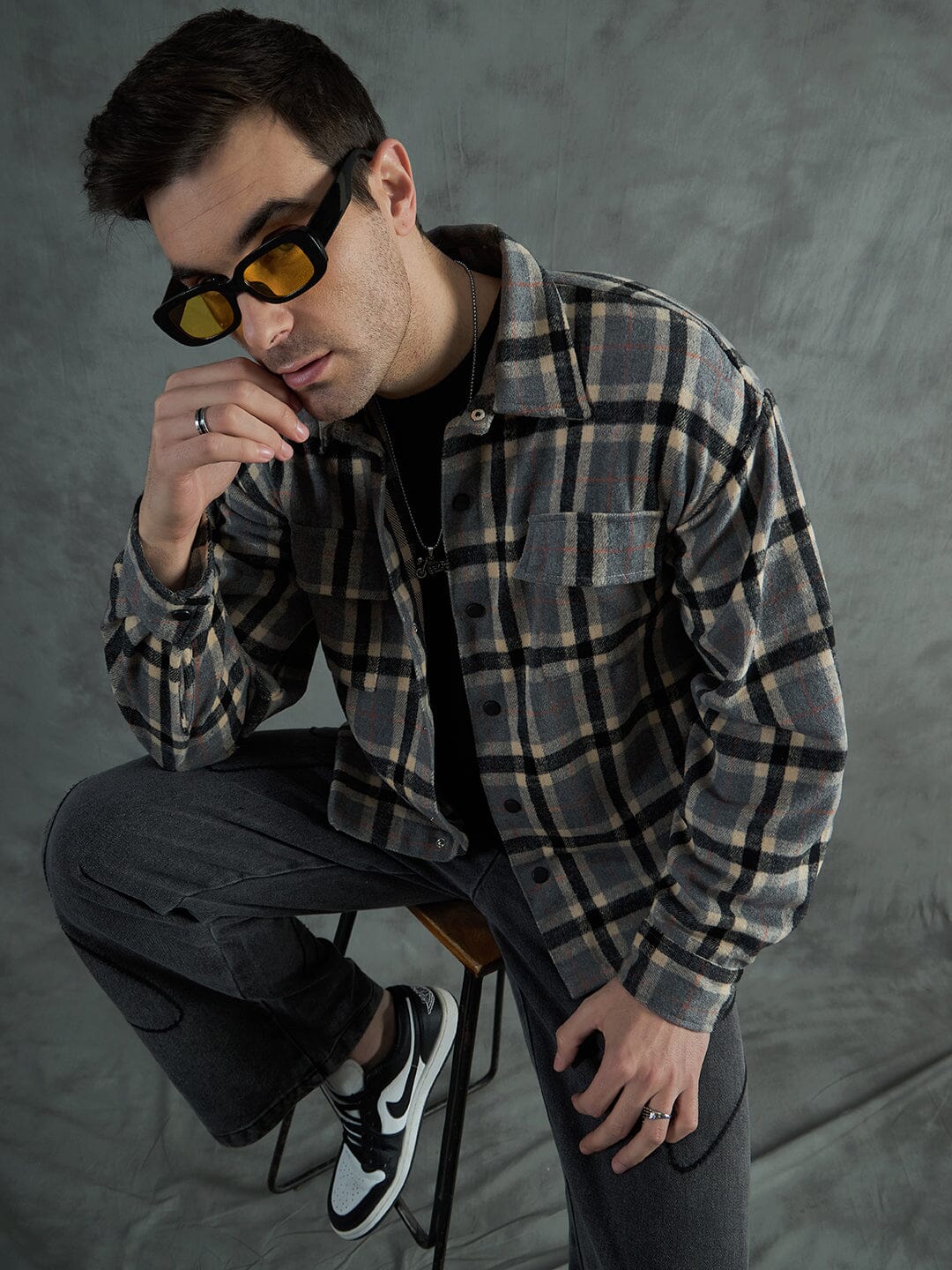 Grey Plaid Woollen OverShirt - qivii