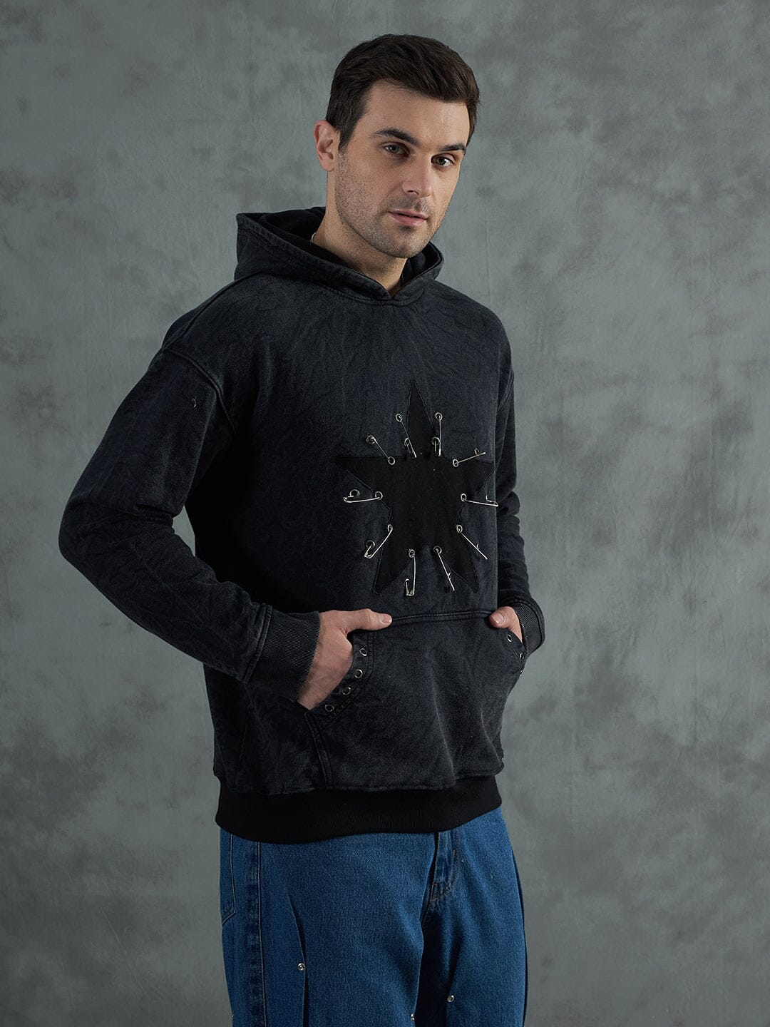 Acid Star Safety Pin Oversized Hoodie