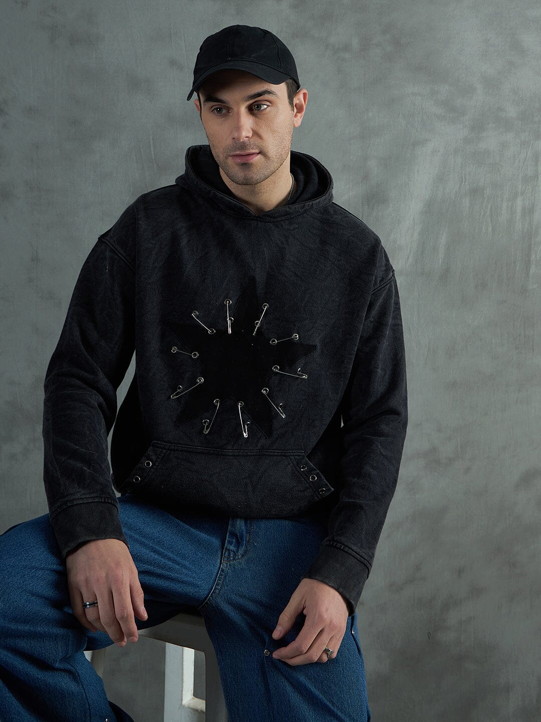 Acid Star Safety Pin Oversized Hoodie