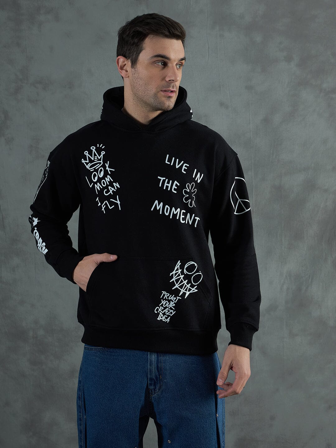 Black Graffiti Oversized Hoodie
