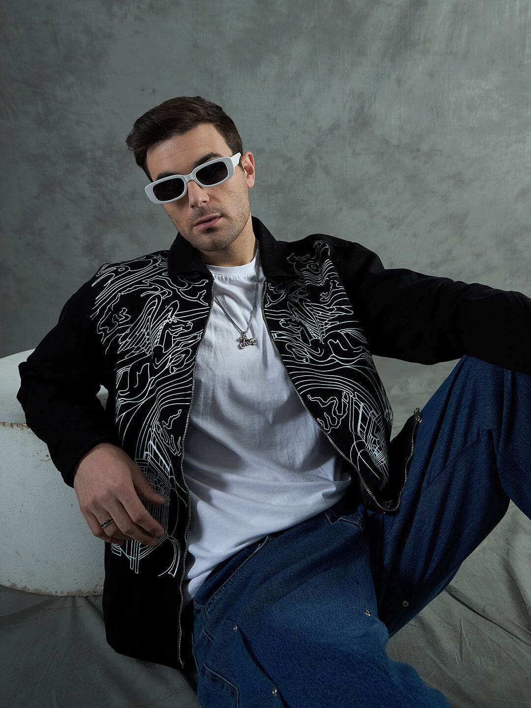 Black Lineart Harrington Jacket