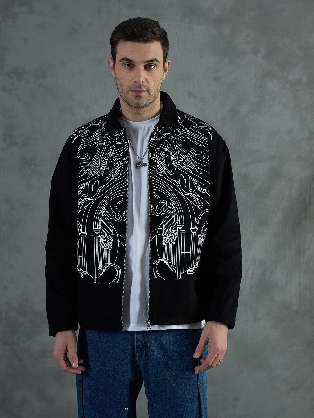 Black Lineart Harrington Jacket