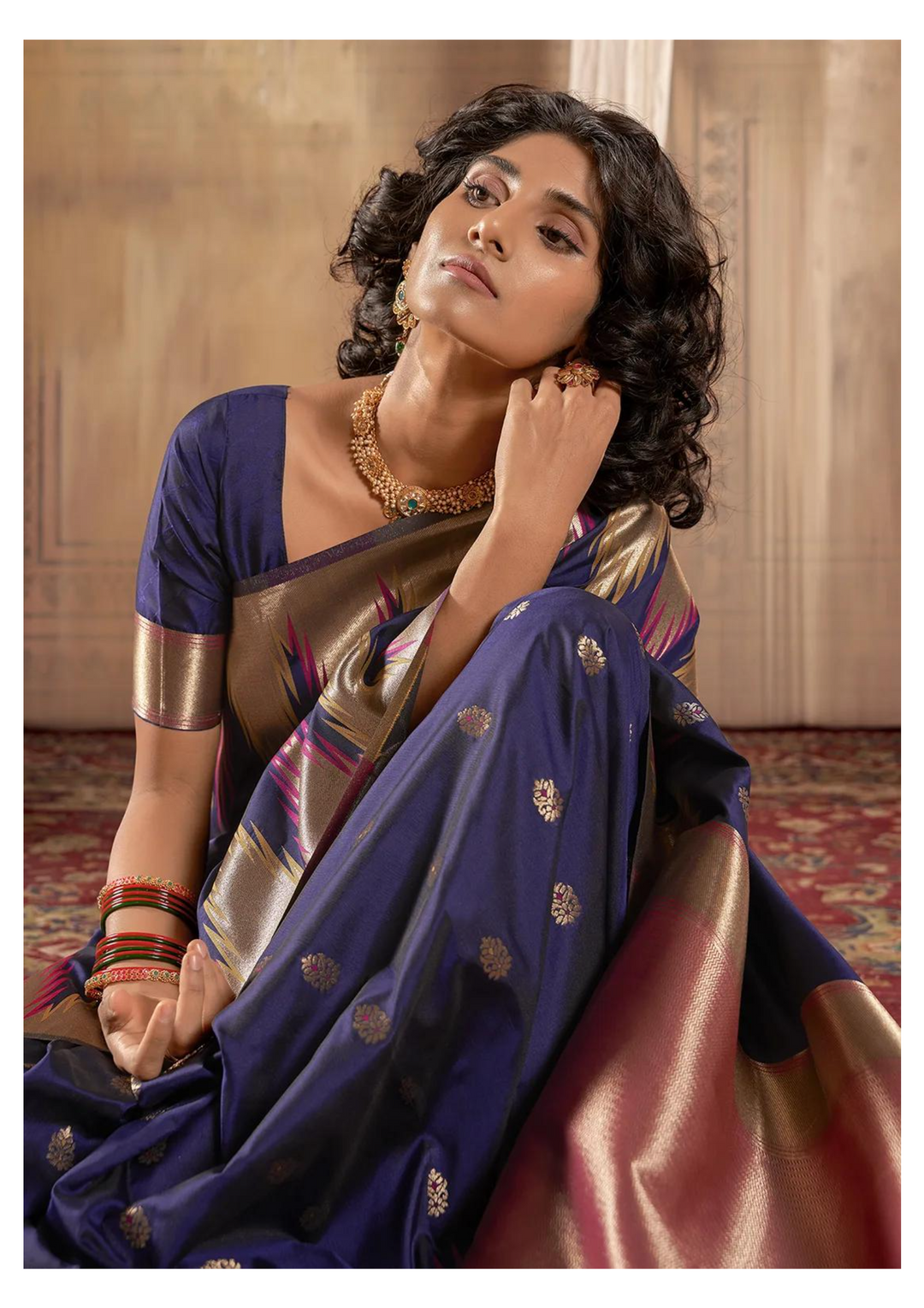 Midnight Blue Banarasi Silk Saree