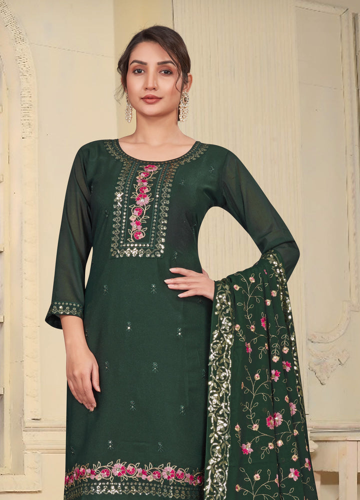 GREEN STAR GEORGETTE WITH EMBROIDERY WORK AND LINNING ATTACHED KURTA SET