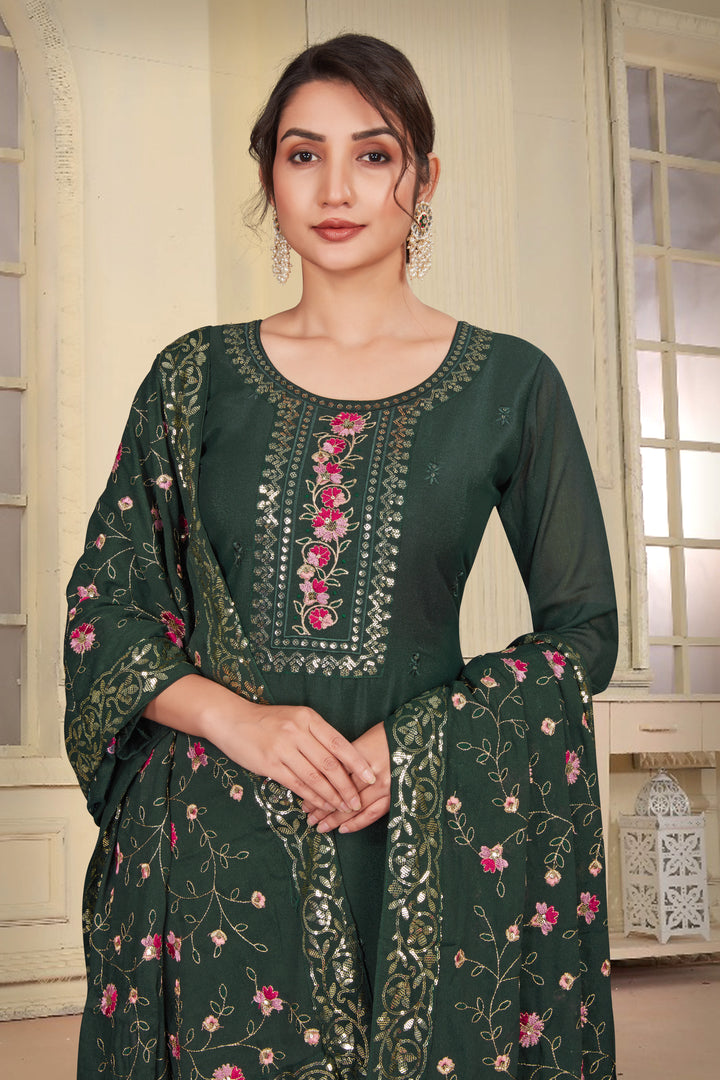 GREEN STAR GEORGETTE WITH EMBROIDERY WORK AND LINNING ATTACHED KURTA SET