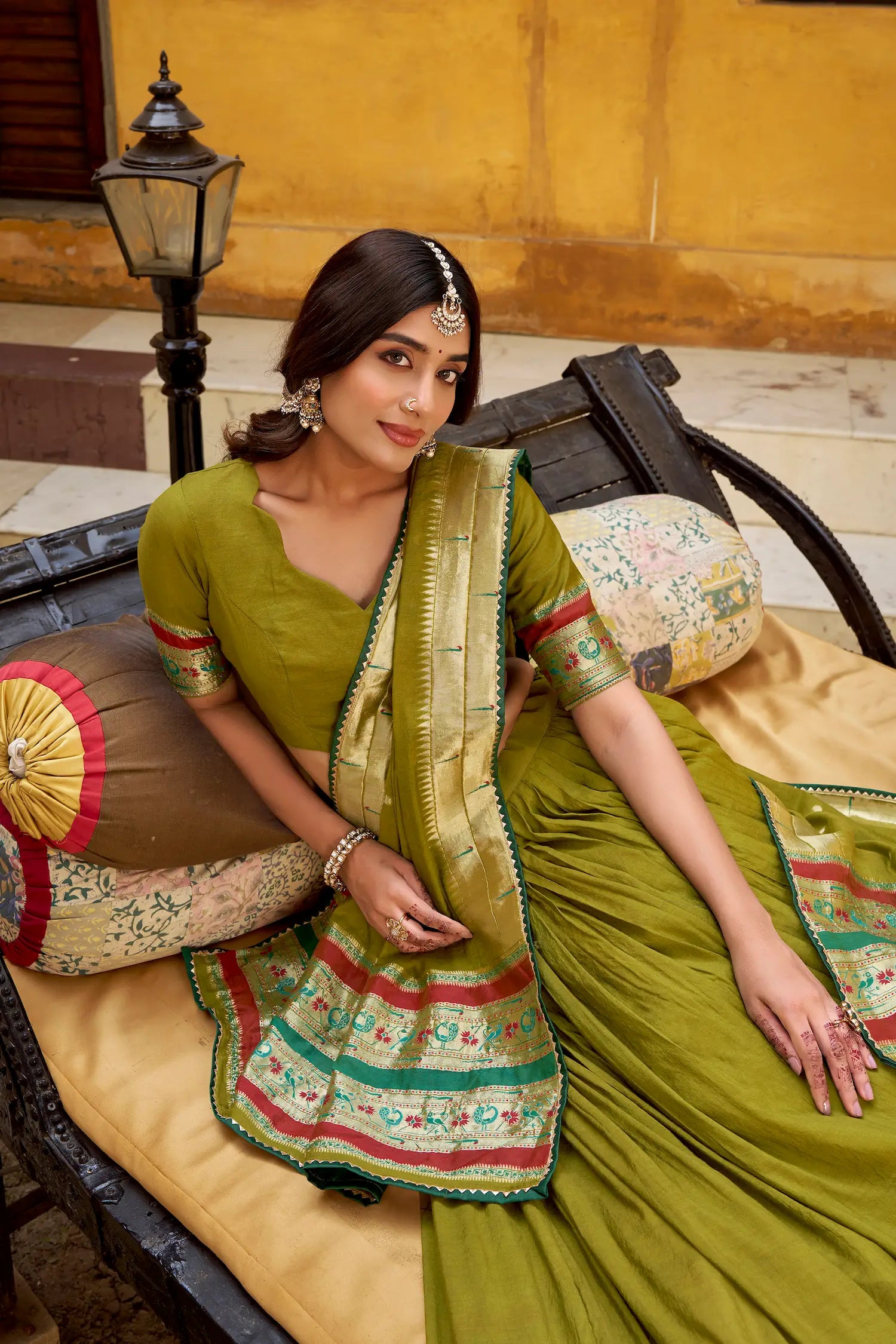 Mehendi Green Chanderi Zari Weaving Lehenga choli