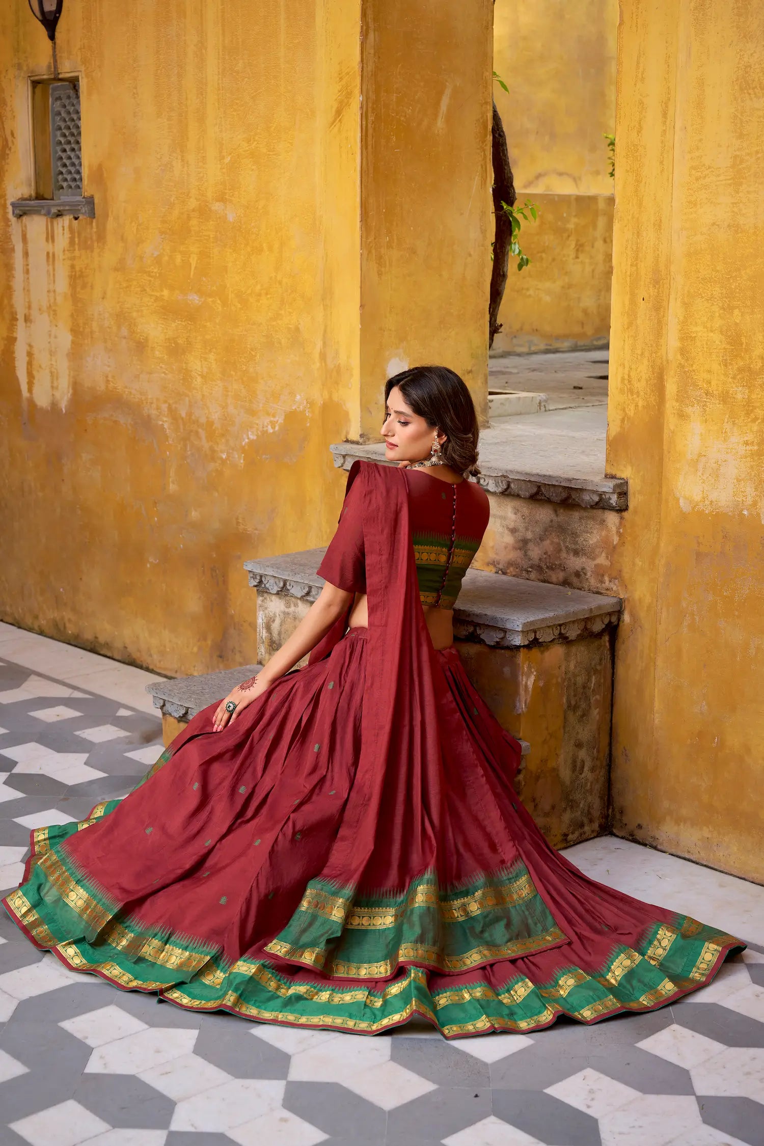 Maroon Chanderi Zari Weaving Lehenga Choli