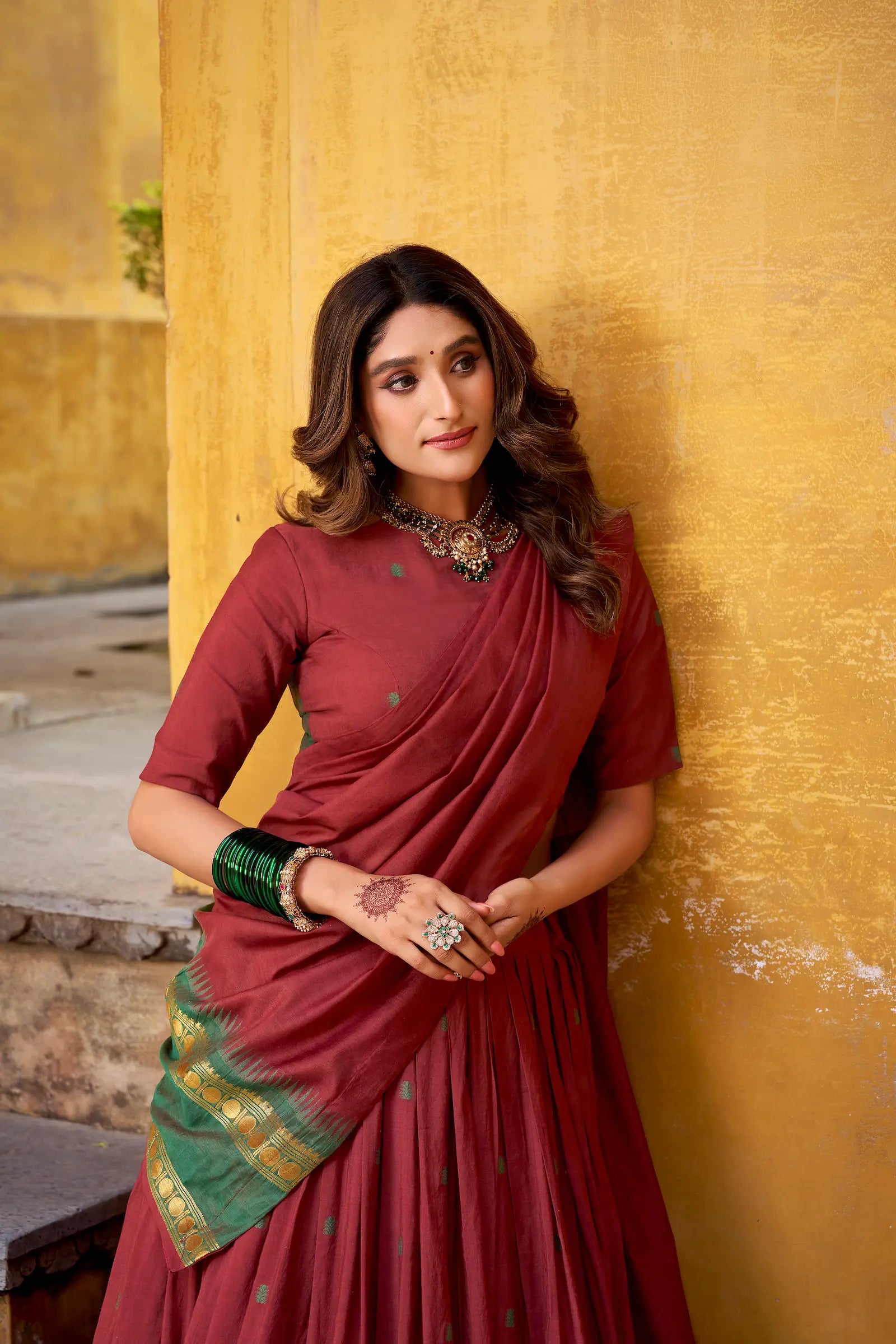 Maroon Chanderi Zari Weaving Lehenga Choli