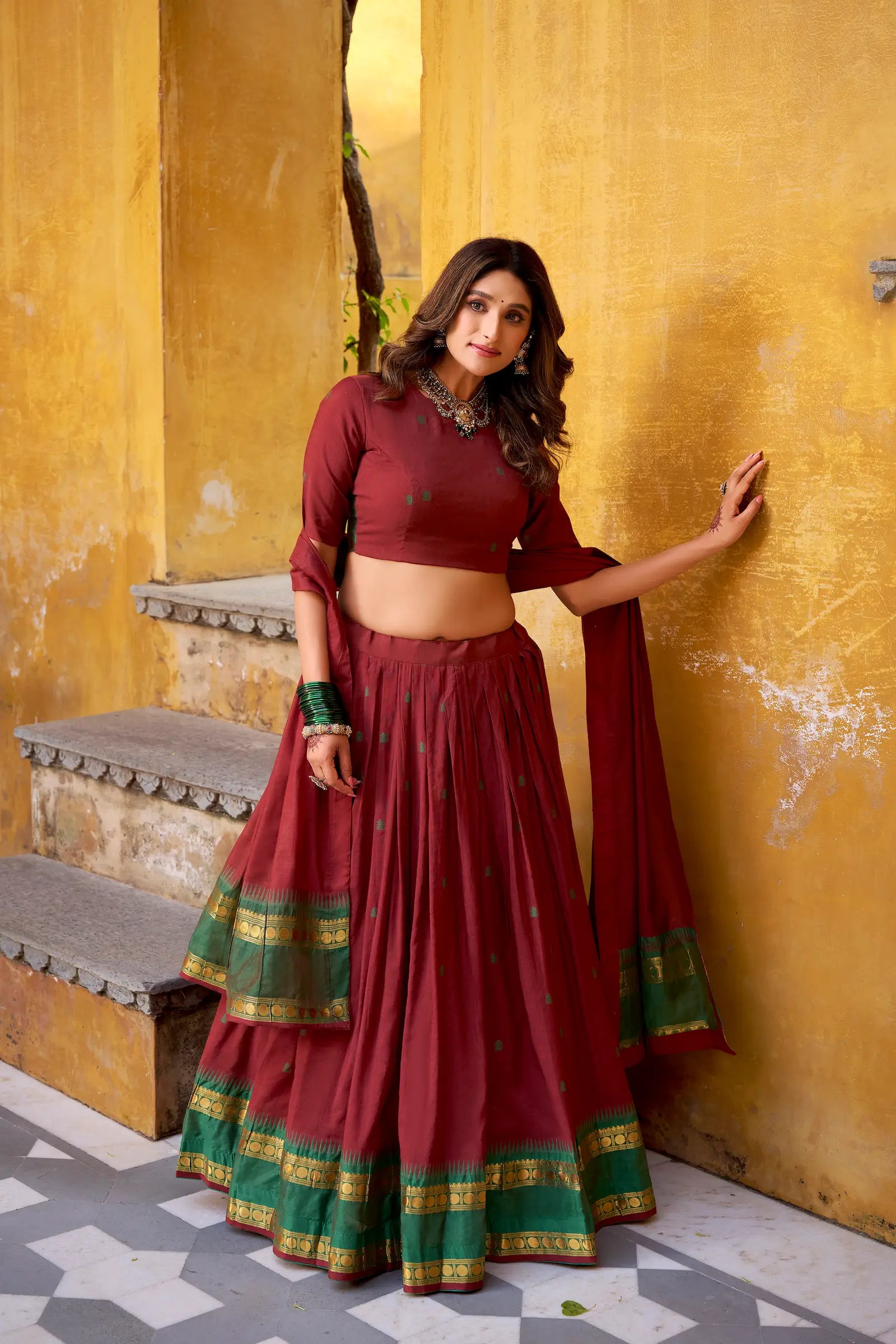 Maroon Chanderi Zari Weaving Lehenga Choli