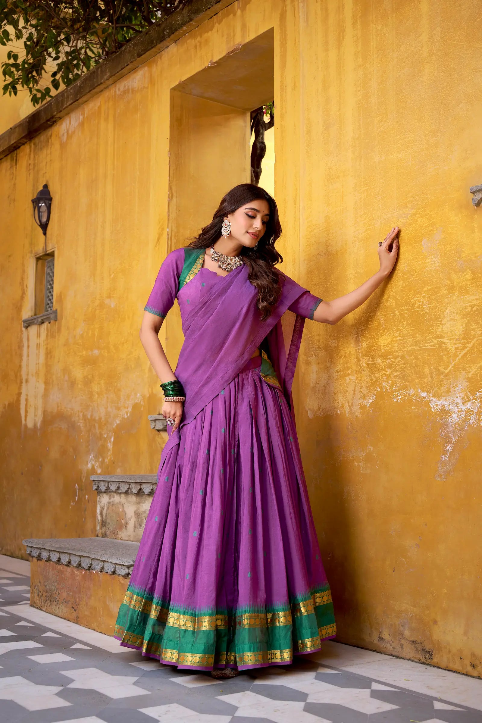 Muted Purple Chanderi Zari Weaving Lehenga Choli
