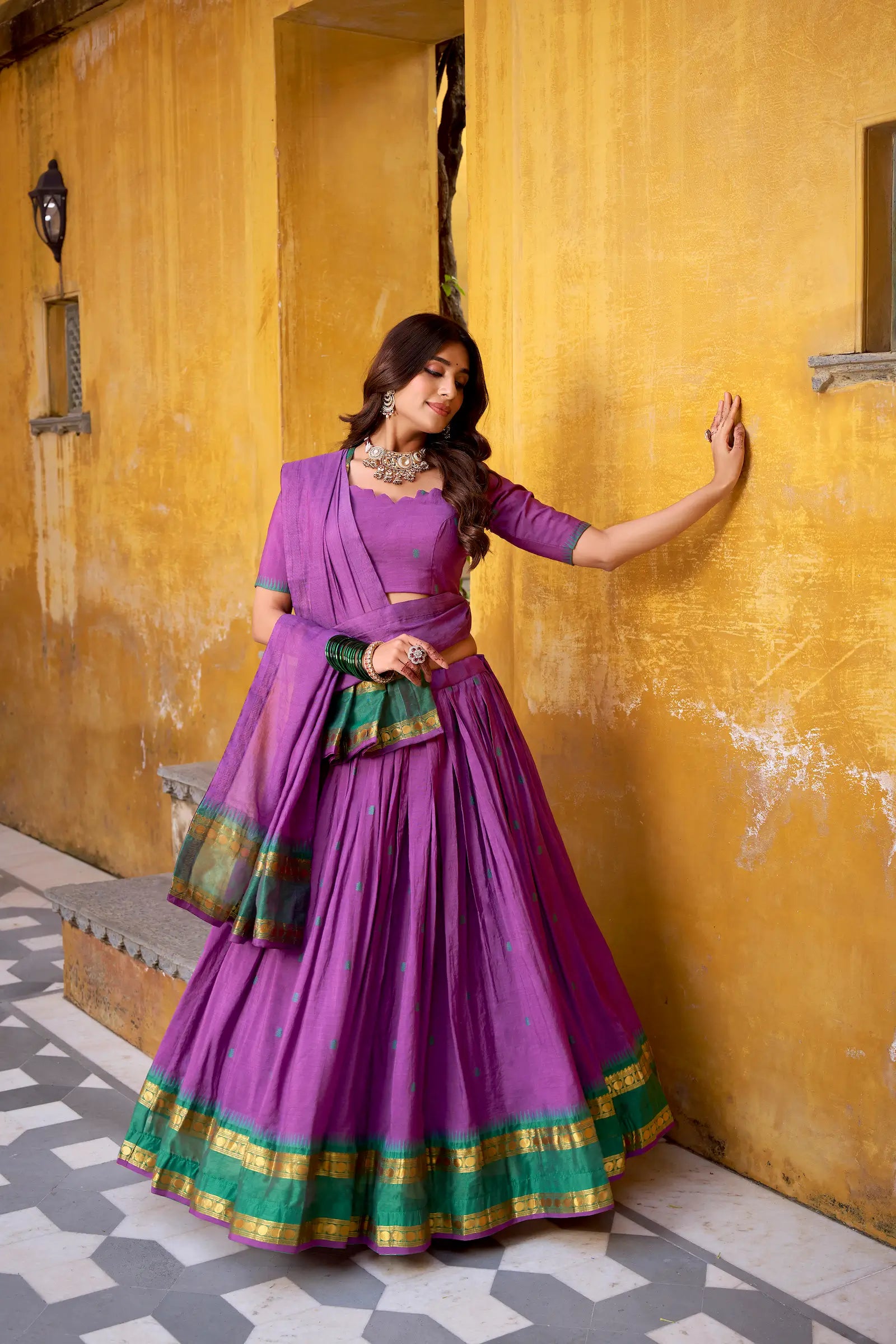 Muted Purple Chanderi Zari Weaving Lehenga Choli