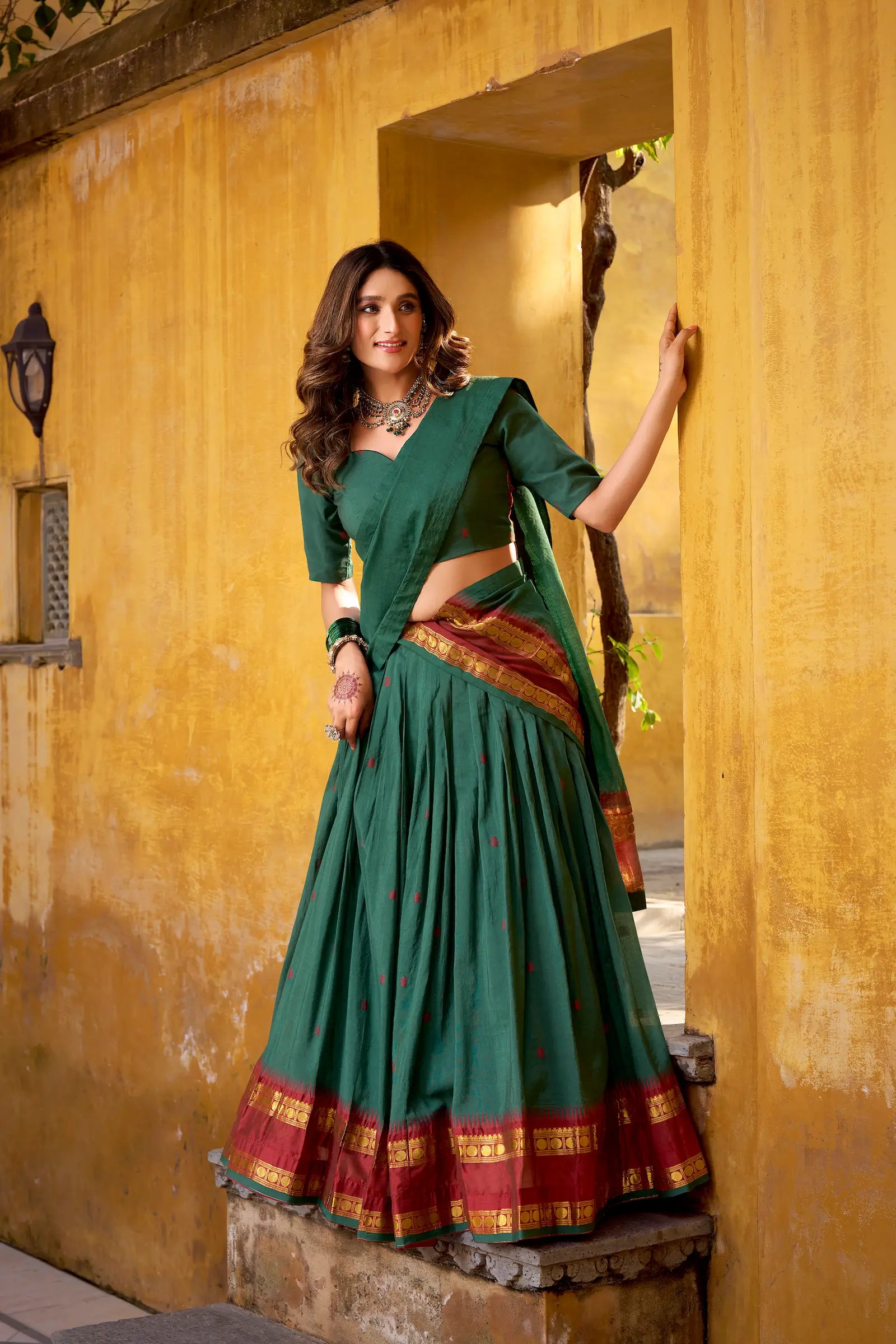 Teal Blue Chanderi Zari Weaving Lehenga Choli