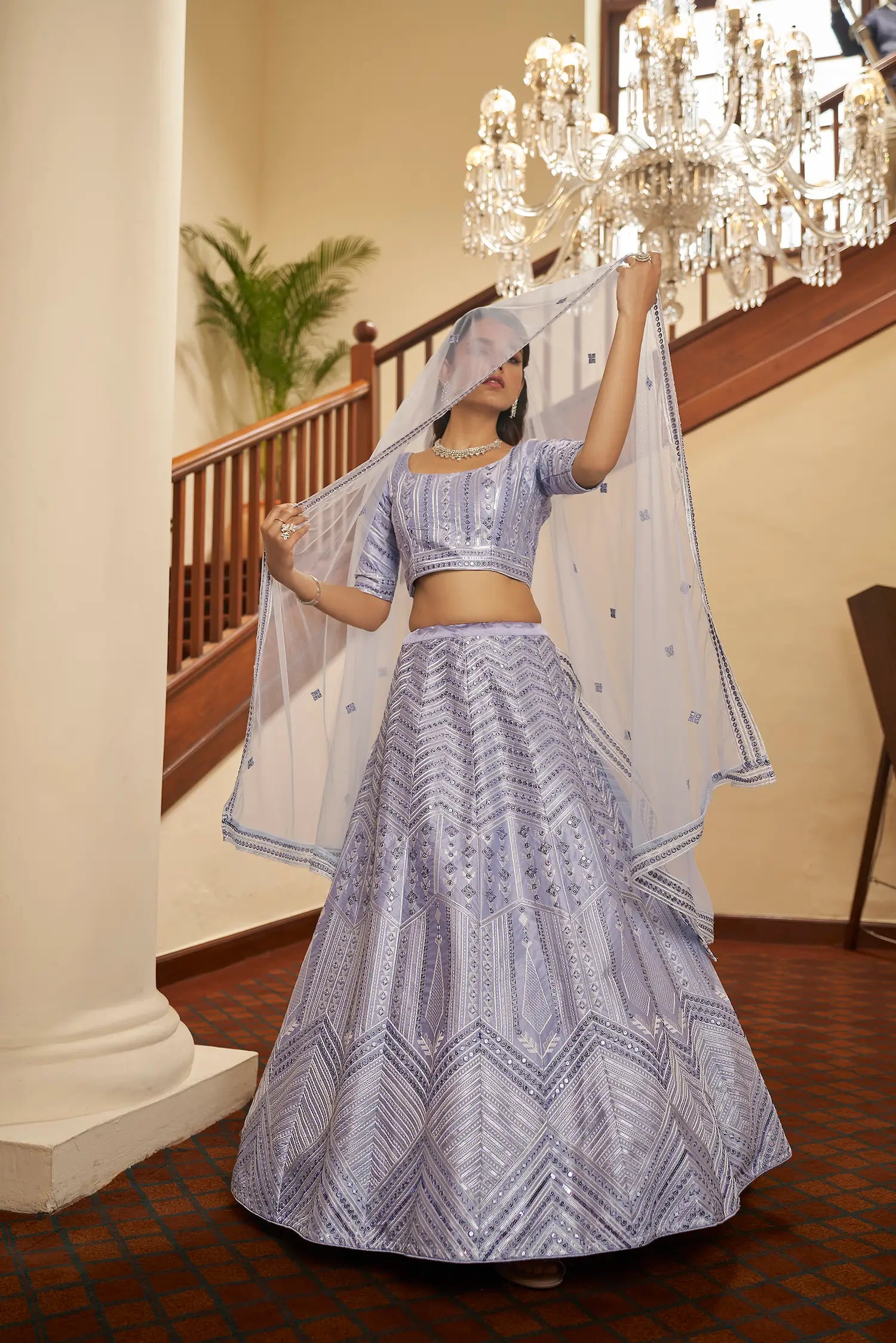 Lavender Silk Thread with Sequence Embroidery Work Lehenga Choli | Ready To Wear - qivii