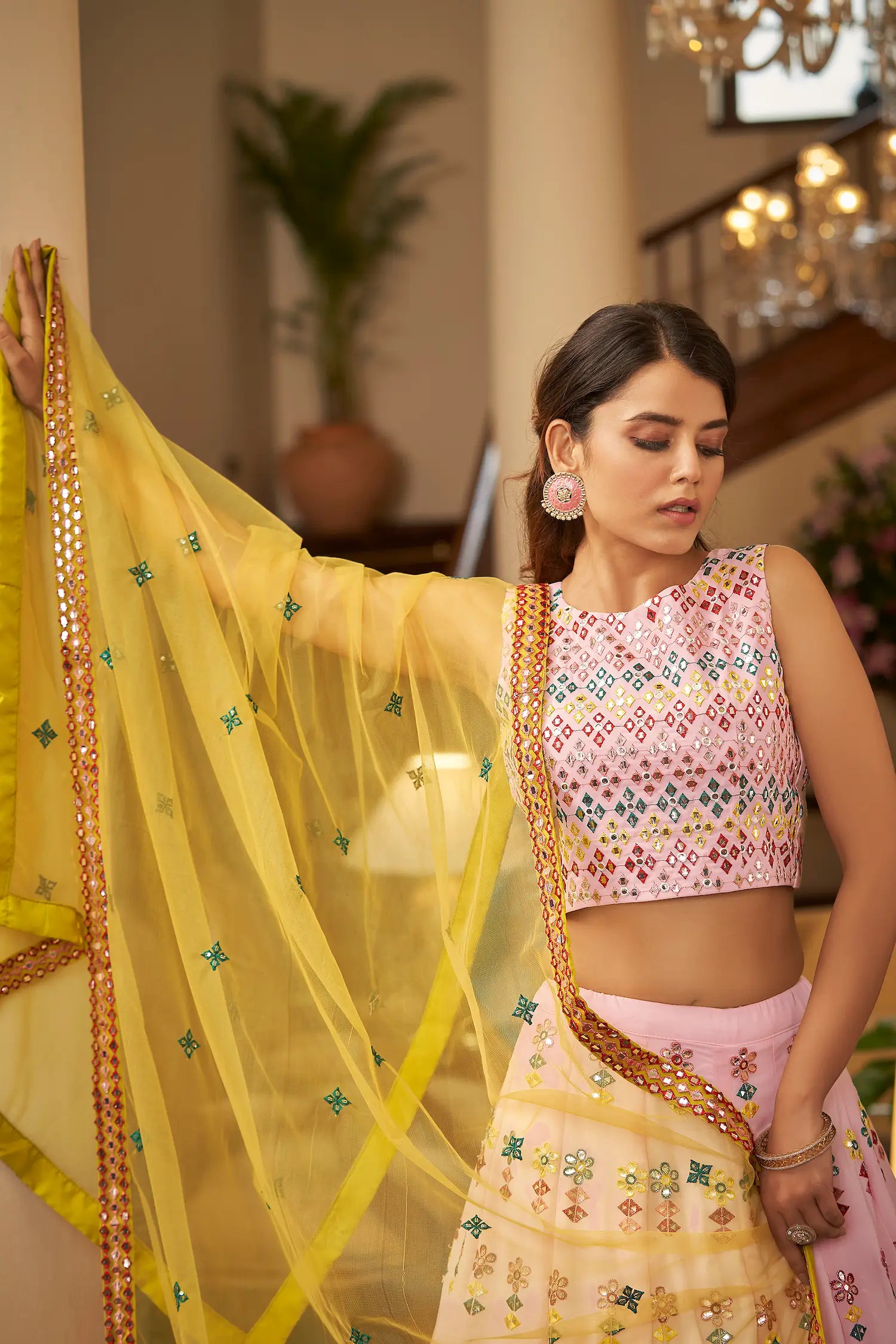 Light Pink Georgette Gota Patti With Thread Embroidered Work Lehenga Choli | Ready To Wear - qivii