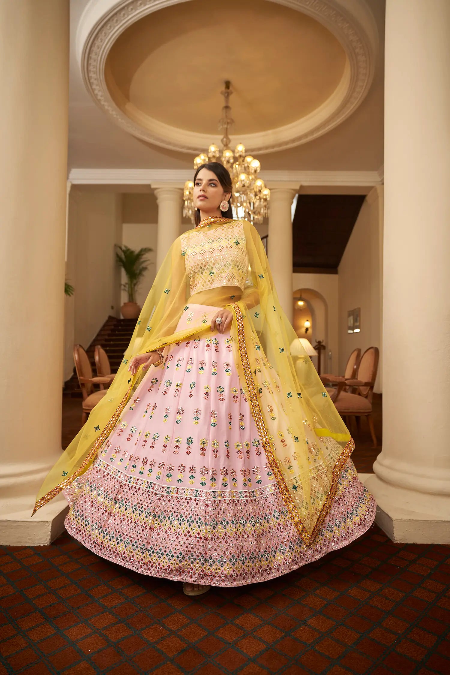Light Pink Georgette Gota Patti With Thread Embroidered Work Lehenga Choli | Ready To Wear - qivii