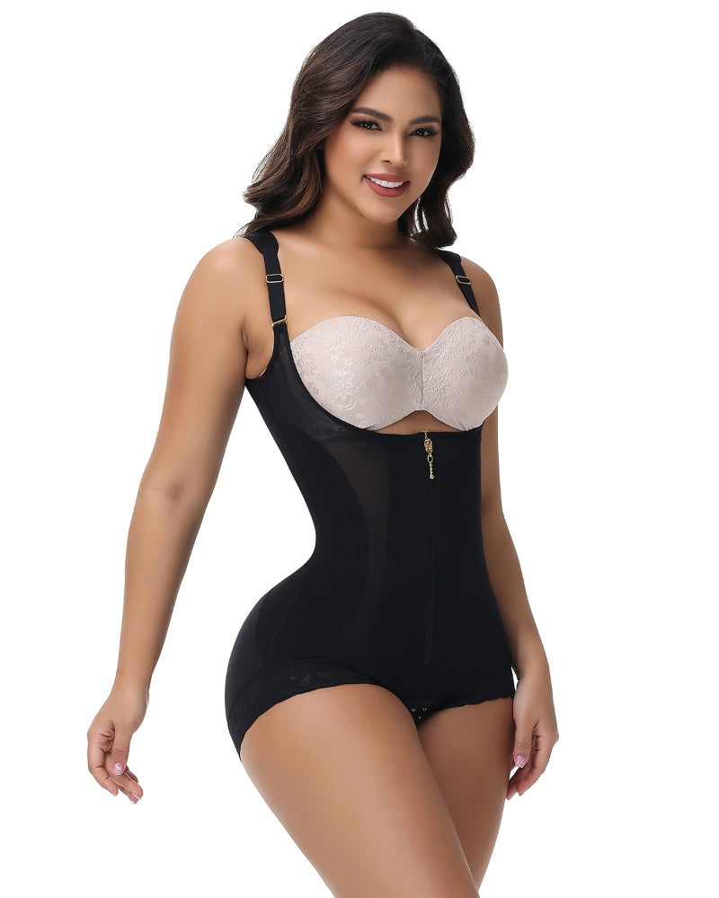 Shapshe® Seamless Mesh Splicing Firm Control Shapewear Open Bust Butt Lift Bodysuit  - By Qivii