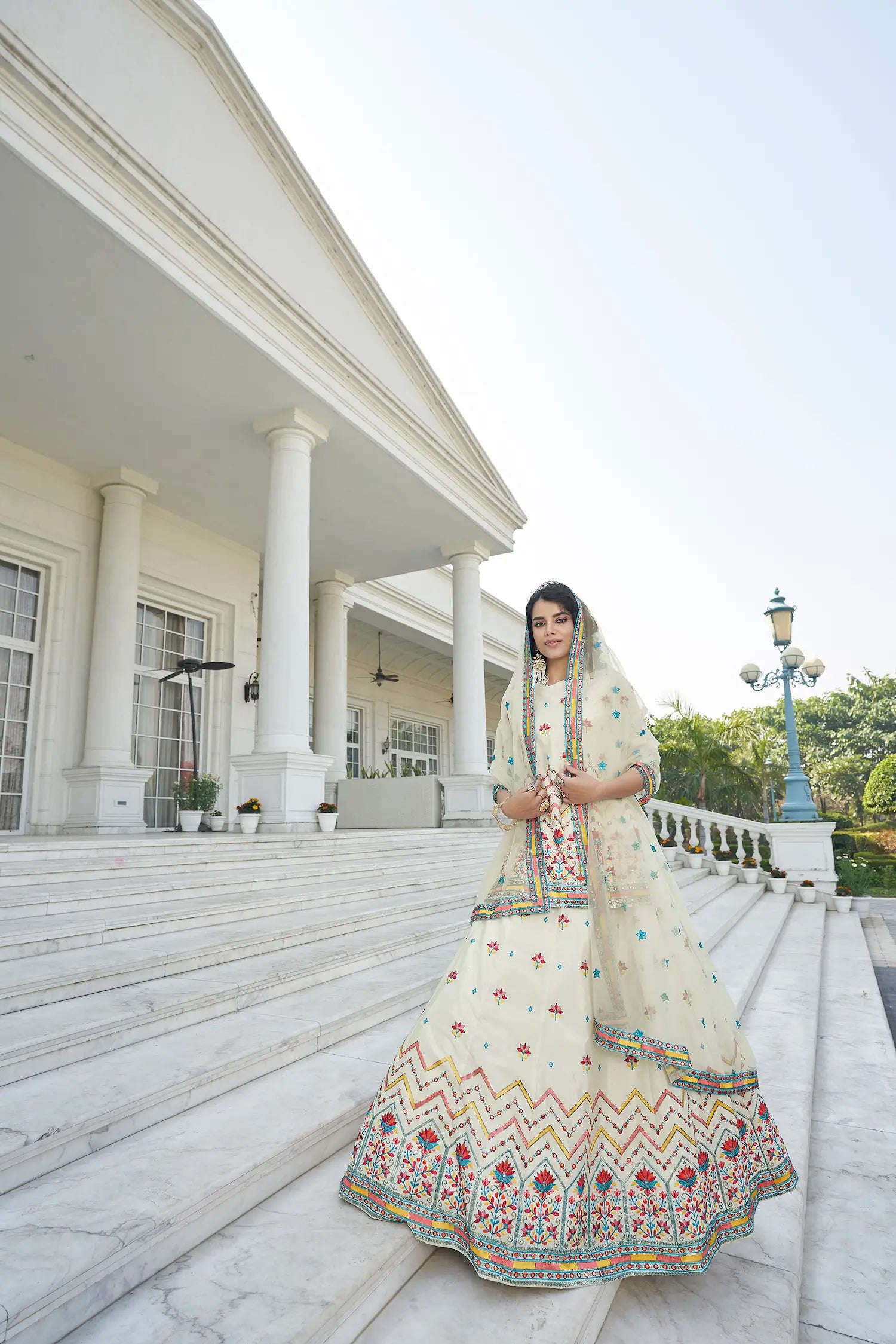 Beige Chinon Gota Patti With Thread & Sequence Embroidered Work Lehenga Choli | Ready To Wear - qivii