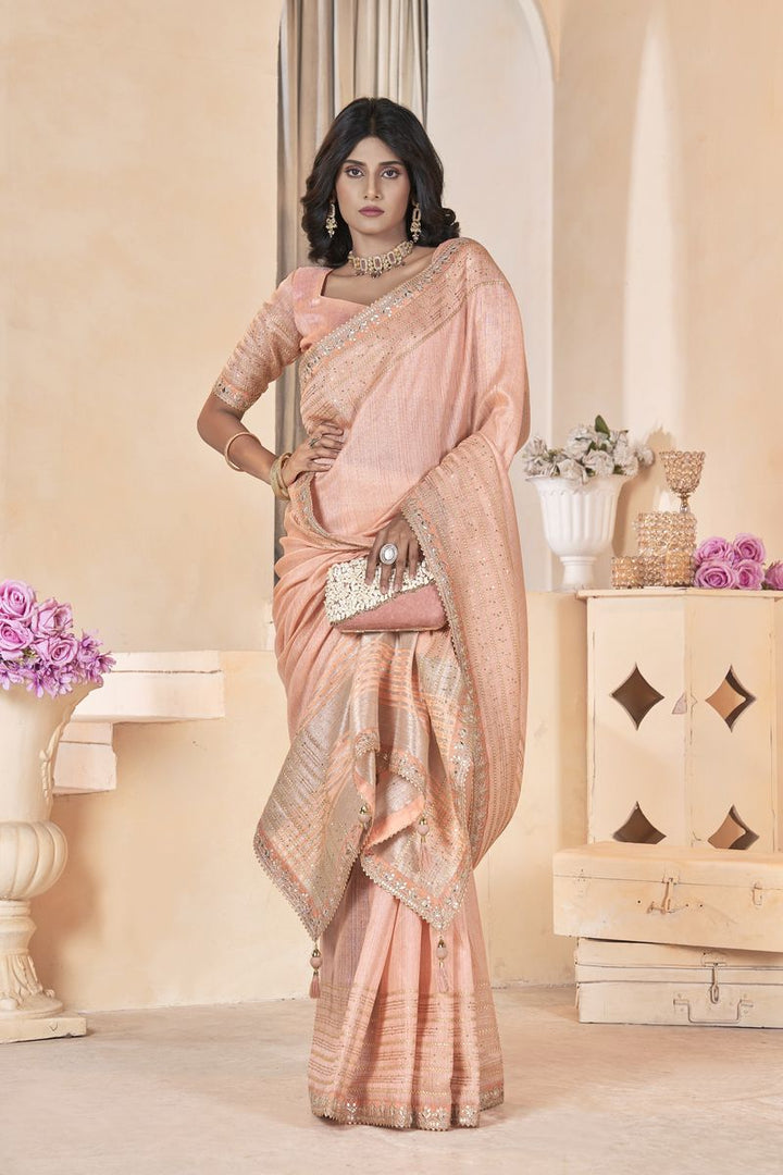 Cream Linen With Gota Coding Work Linen With Work Saree