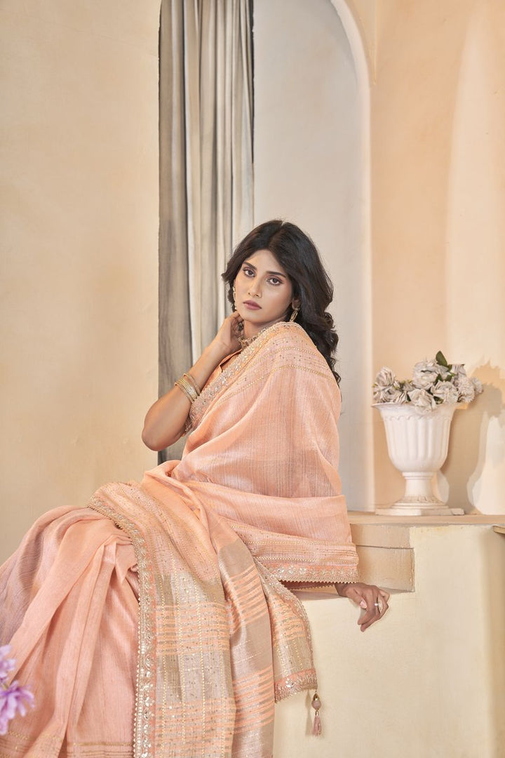 Cream Linen With Gota Coding Work Linen With Work Saree