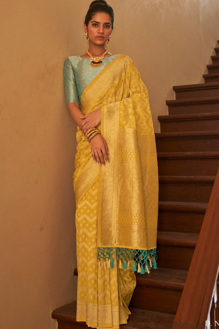 Ronchi Yellow Zari Woven Banarasi Saree