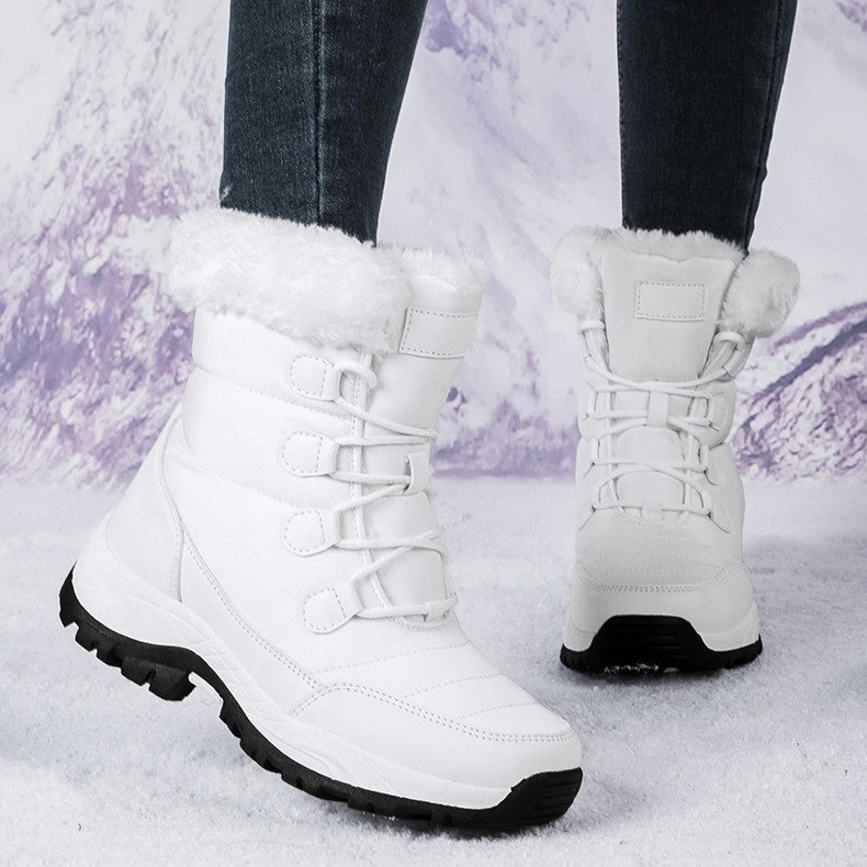 Women's Thermal Winter Hiking Boots - High-Cut Fleece Lined Snow Boots (Pink, White & Black - US 5-10)