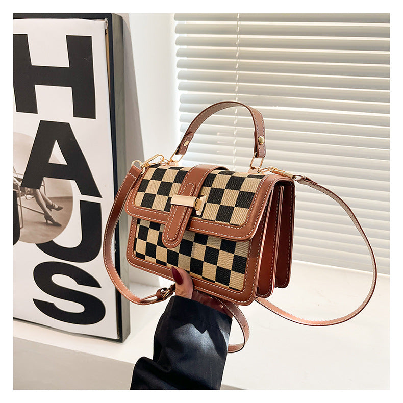 Women’s Stylish Houndstooth Checkered Crossbody Bag - Compact Square Shoulder Bag for Everyday Use