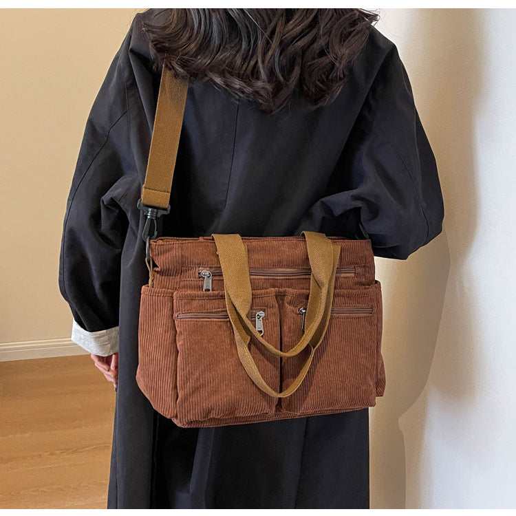 Women's Corduroy Tote Bag Large Capacity Convertible Shoulder & Crossbody Bag | Casual & Versatile Everyday Handbag