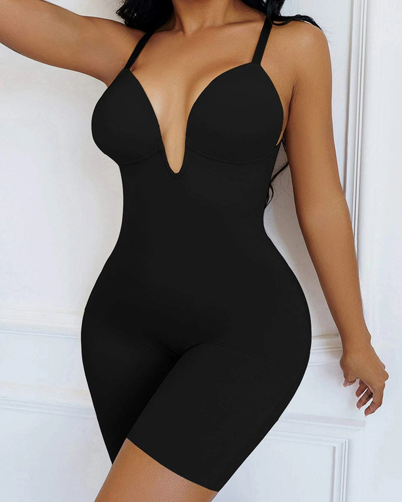Seamless Solid Underwire V Backless Shapewear Bodysuit  - By Qivii