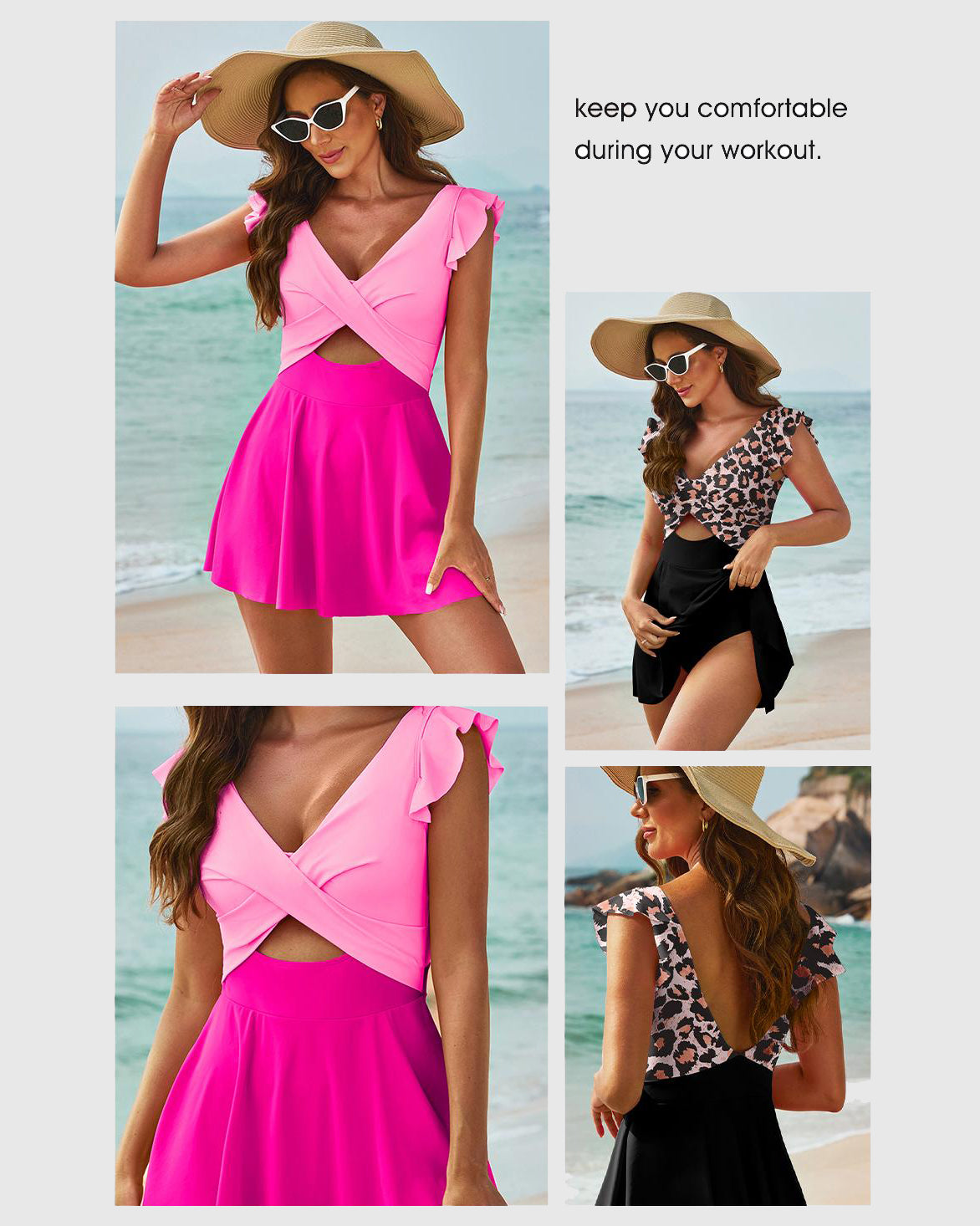 Ruffle Sleeve Cross Cutout Backless Skirted One Piece Swimsuit  - By Qivii