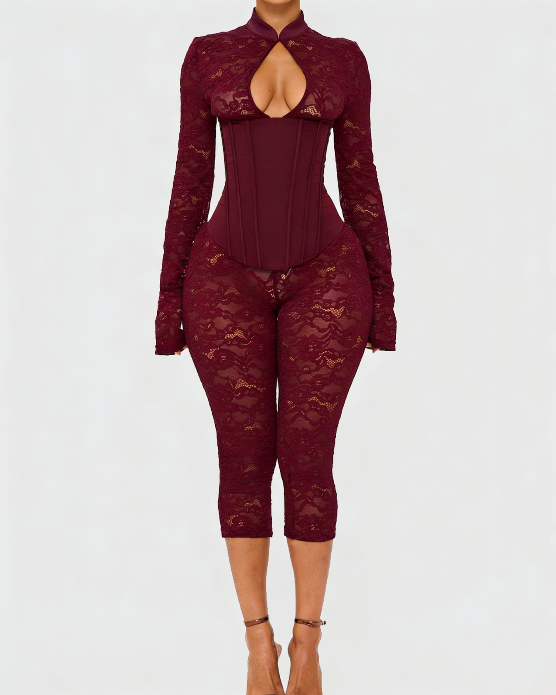 Lace Corset Long-sleeved Hourglass Jumpsuit  - By Qivii