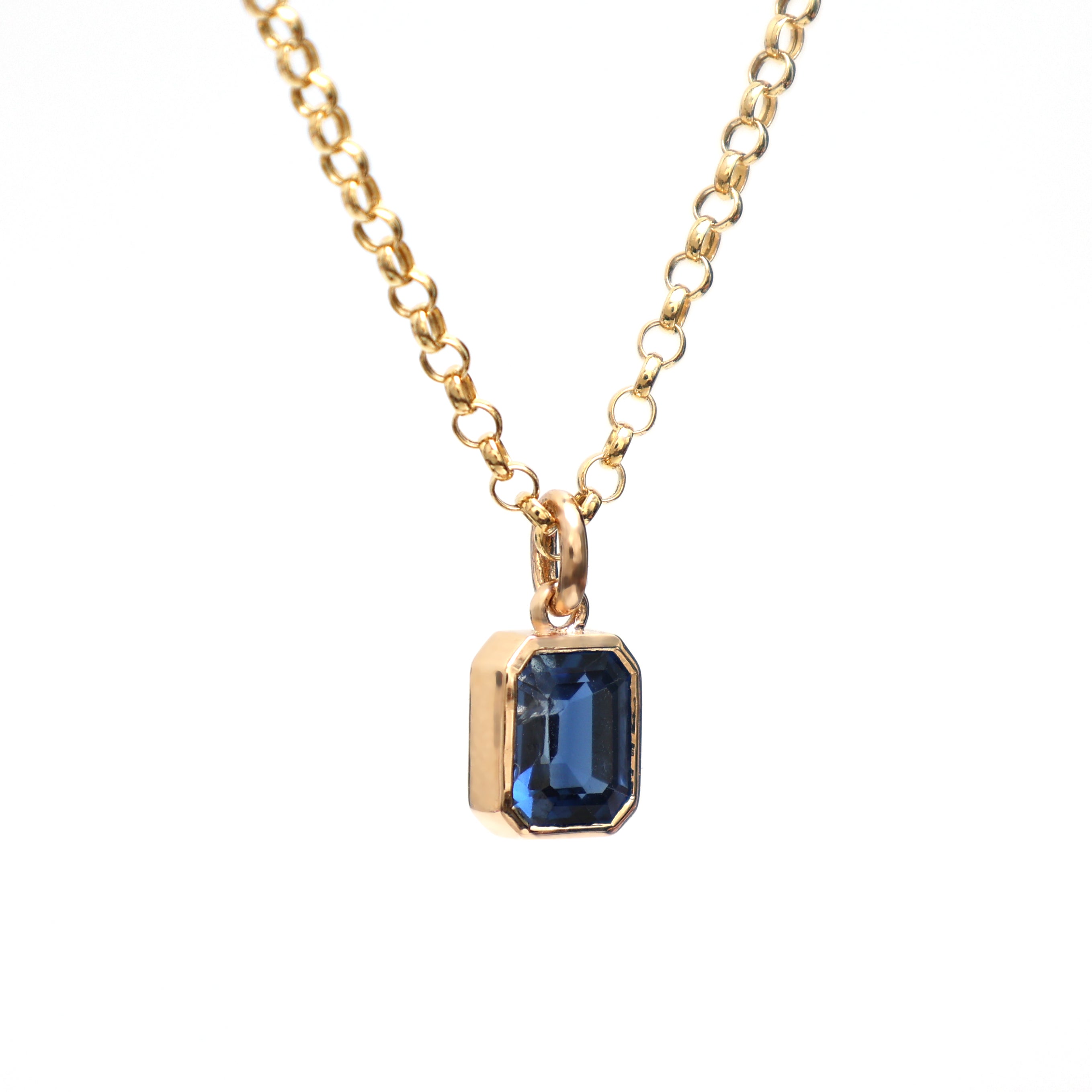 Blue Sapphire Octagon Bezel Set Pendant - qivii