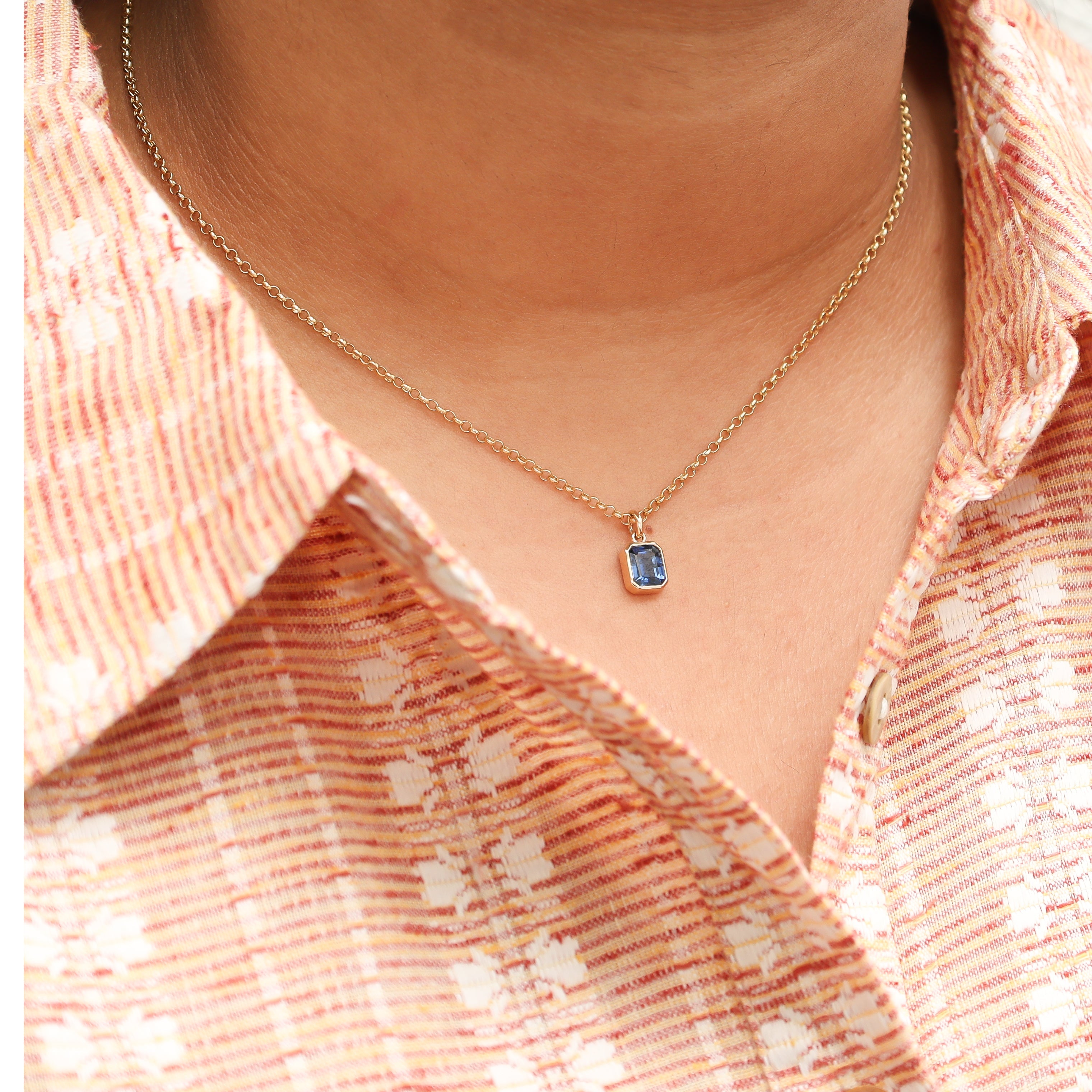 Blue Sapphire Octagon Bezel Set Pendant - qivii