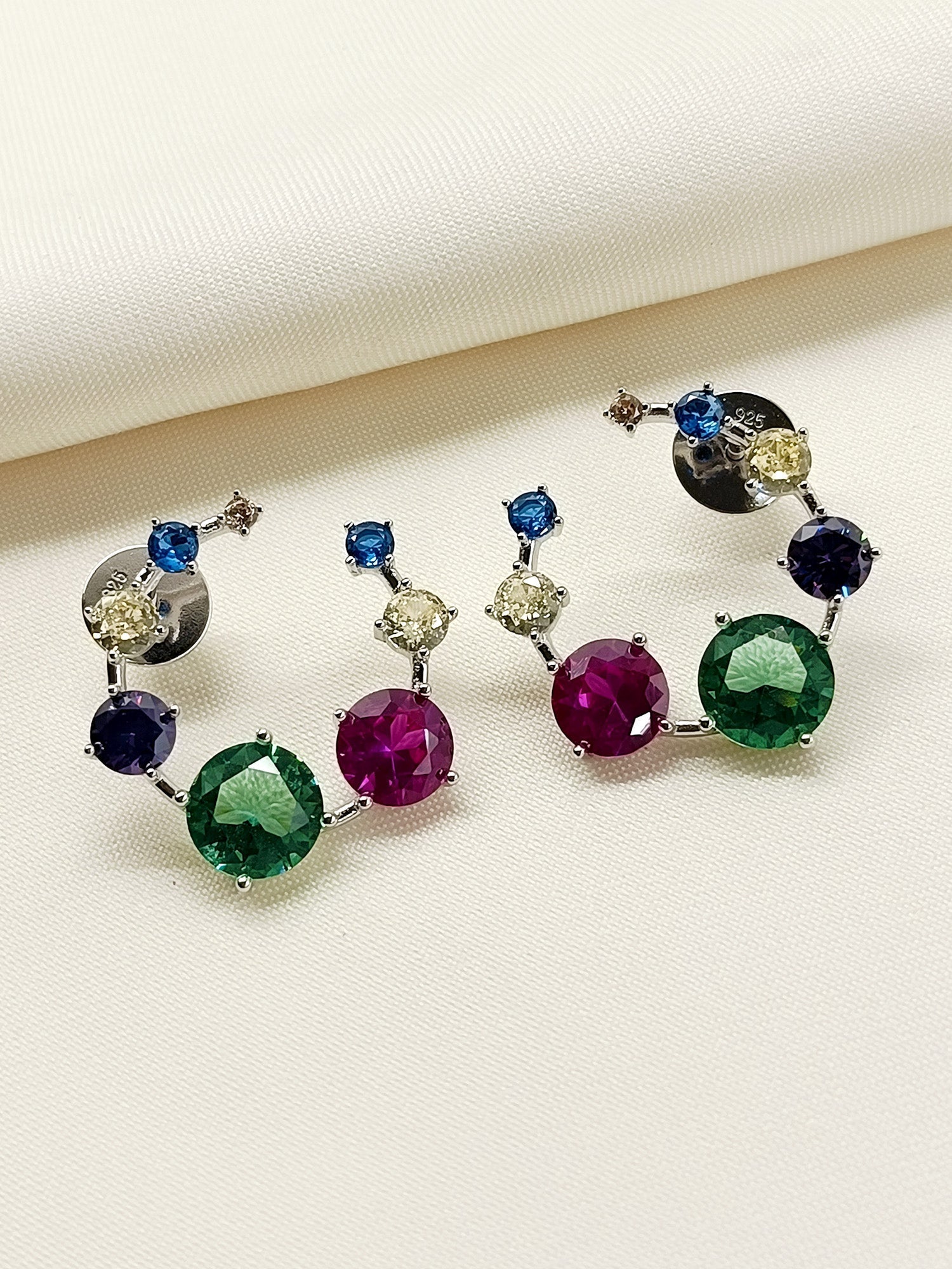 Kashmiri Multi Colour 92.5 Silver Swarovski Stone Tops - qivii