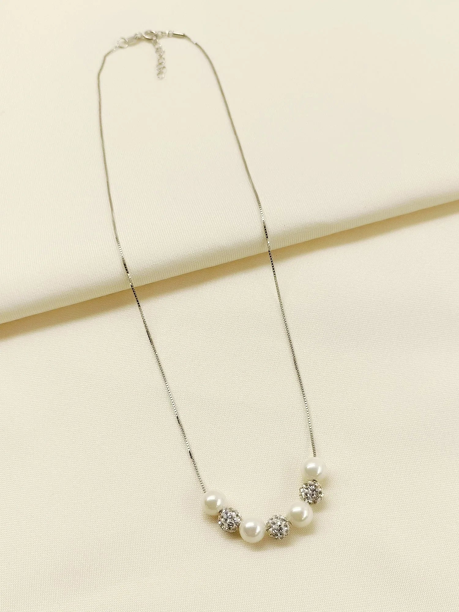 Brylee White Pearl 92.5 Silver Swarovski Stone Neckpiece