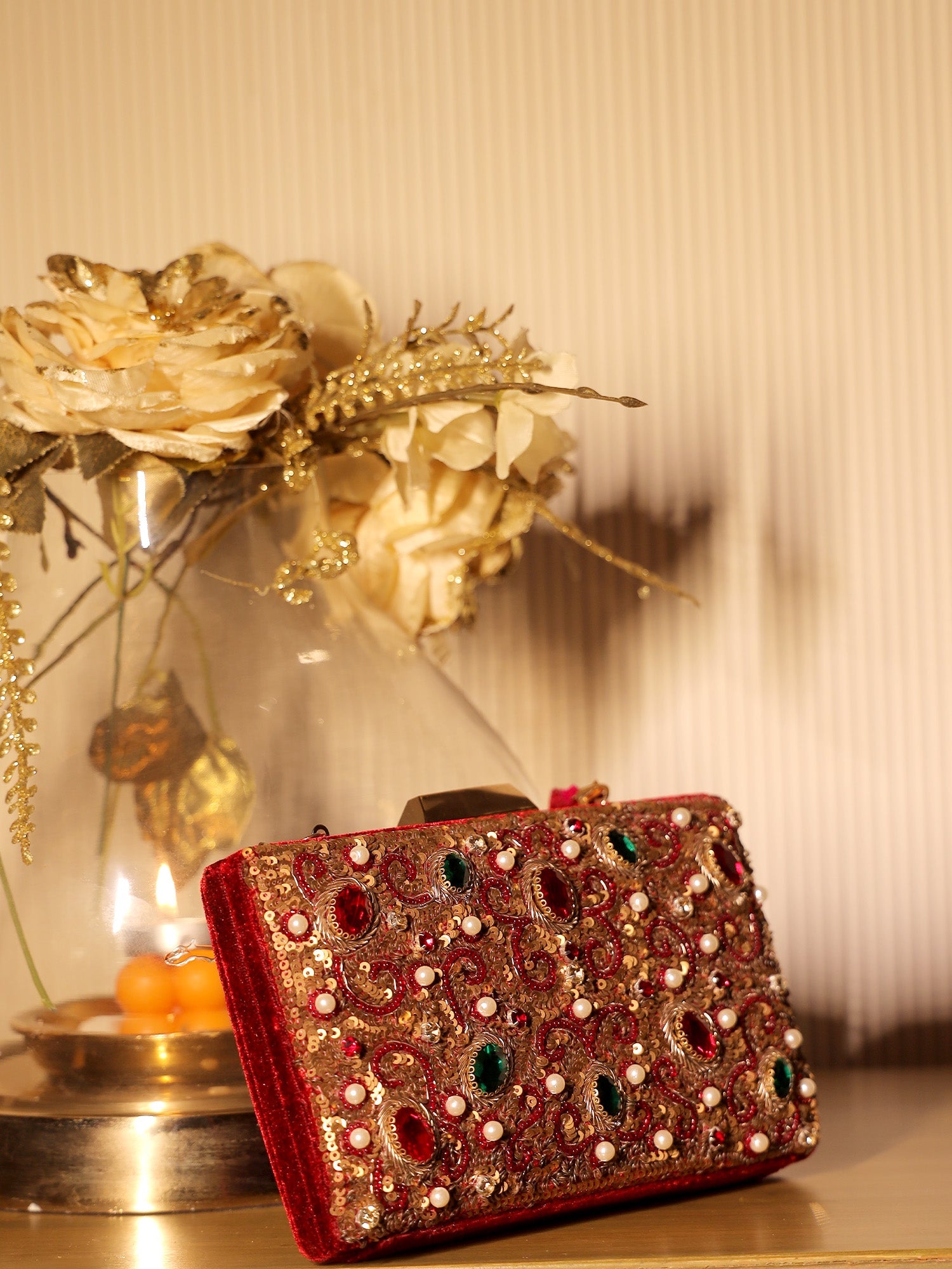 Swati Maroon Evening Clutch - qivii