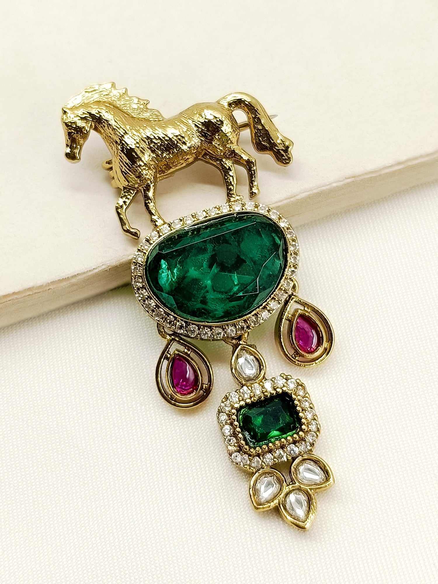 Abhimanyu Green Horse Brooch